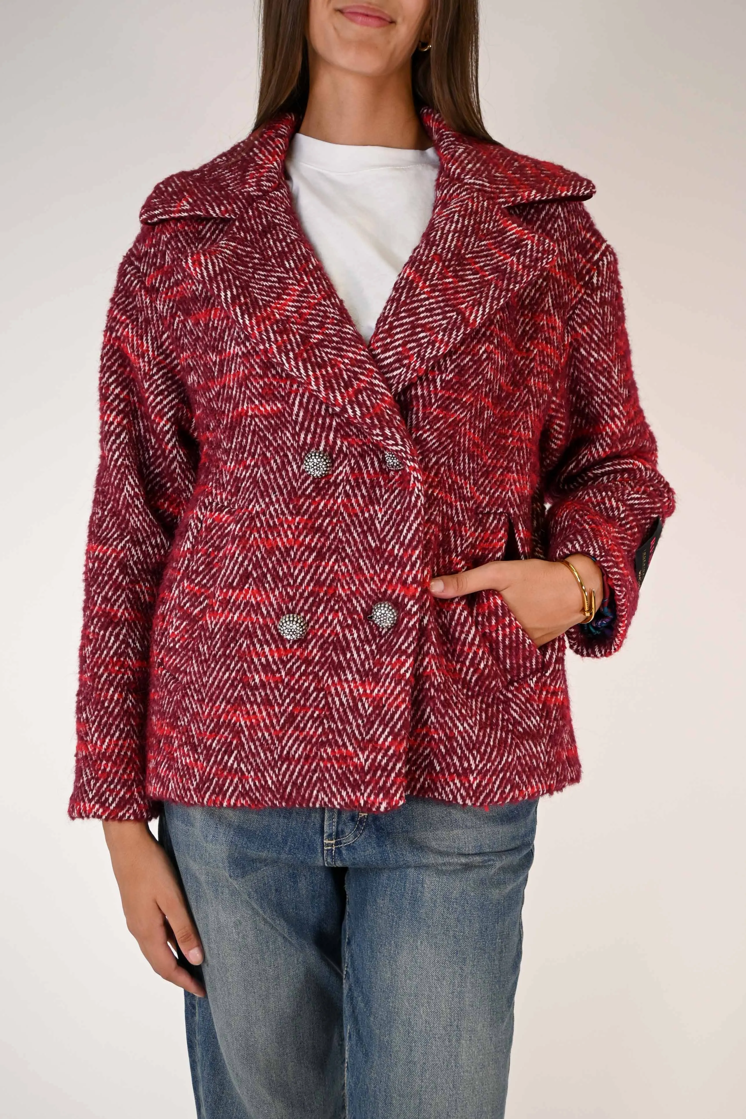 CAPPOTTO CORTO DOPPIOPETTO SPINATO BORDEAUX