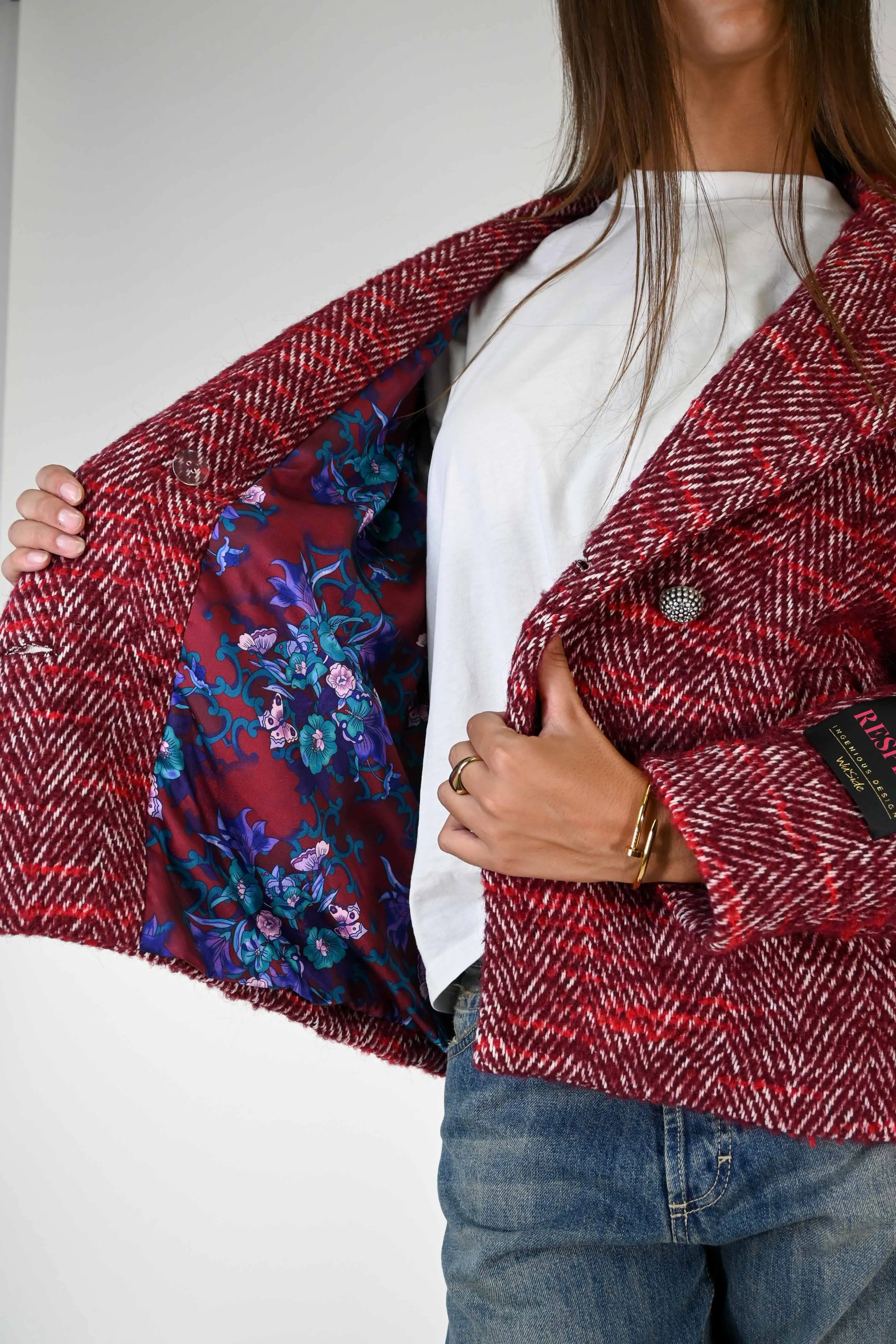 CAPPOTTO CORTO DOPPIOPETTO SPINATO BORDEAUX