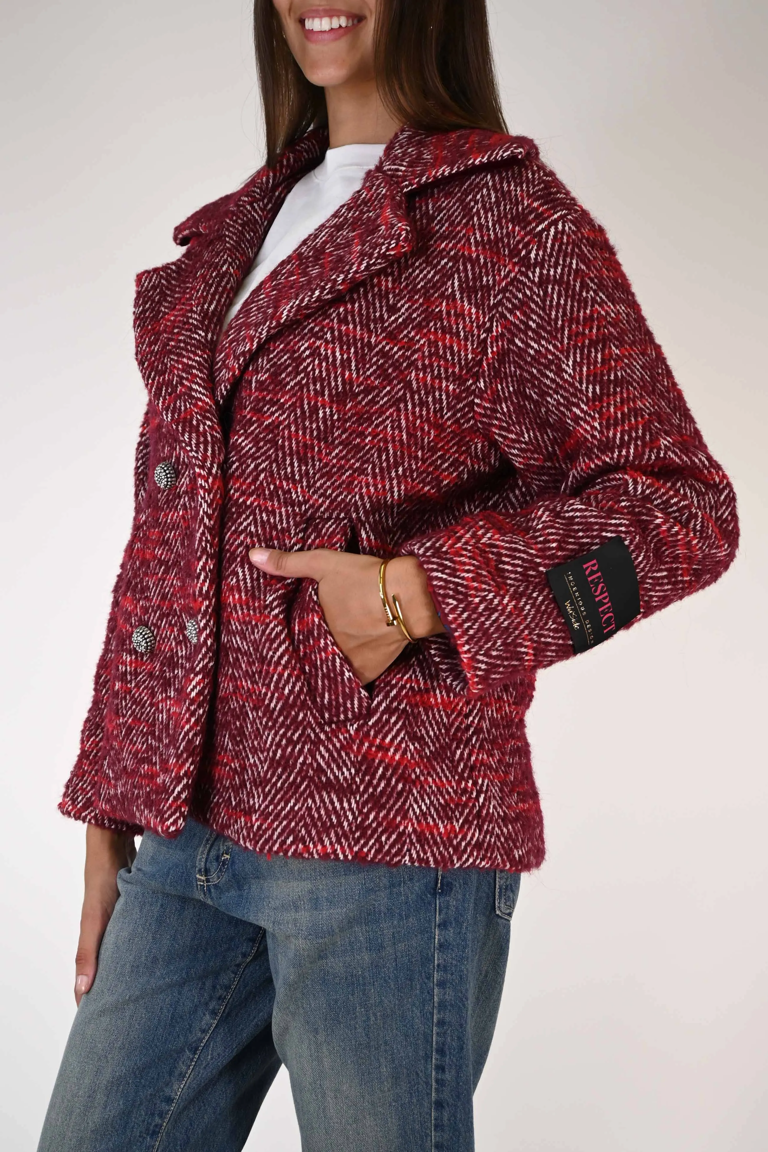 CAPPOTTO CORTO DOPPIOPETTO SPINATO BORDEAUX