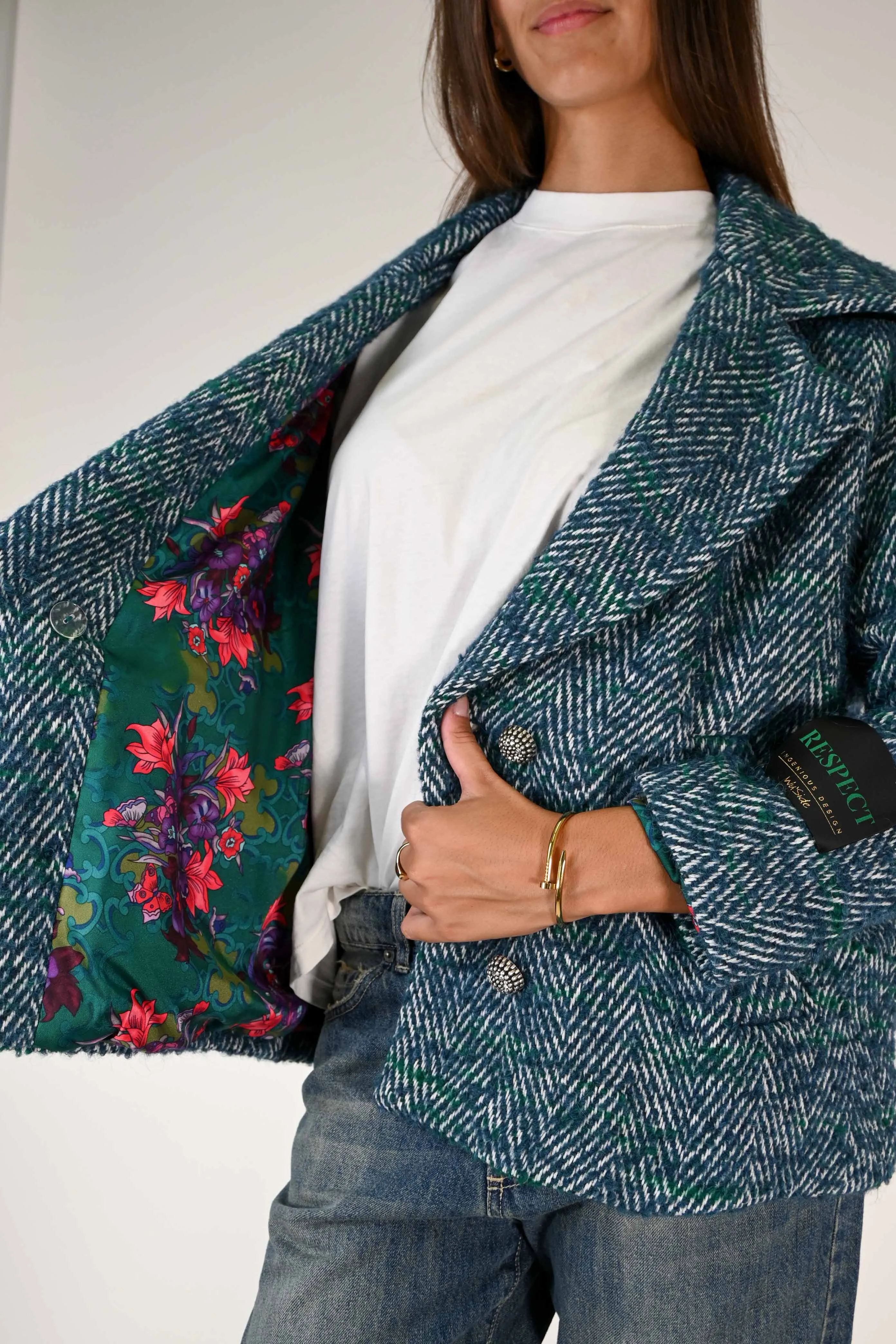 CAPPOTTO CORTO DOPPIOPETTO SPINATO VERDE/OTTANIO