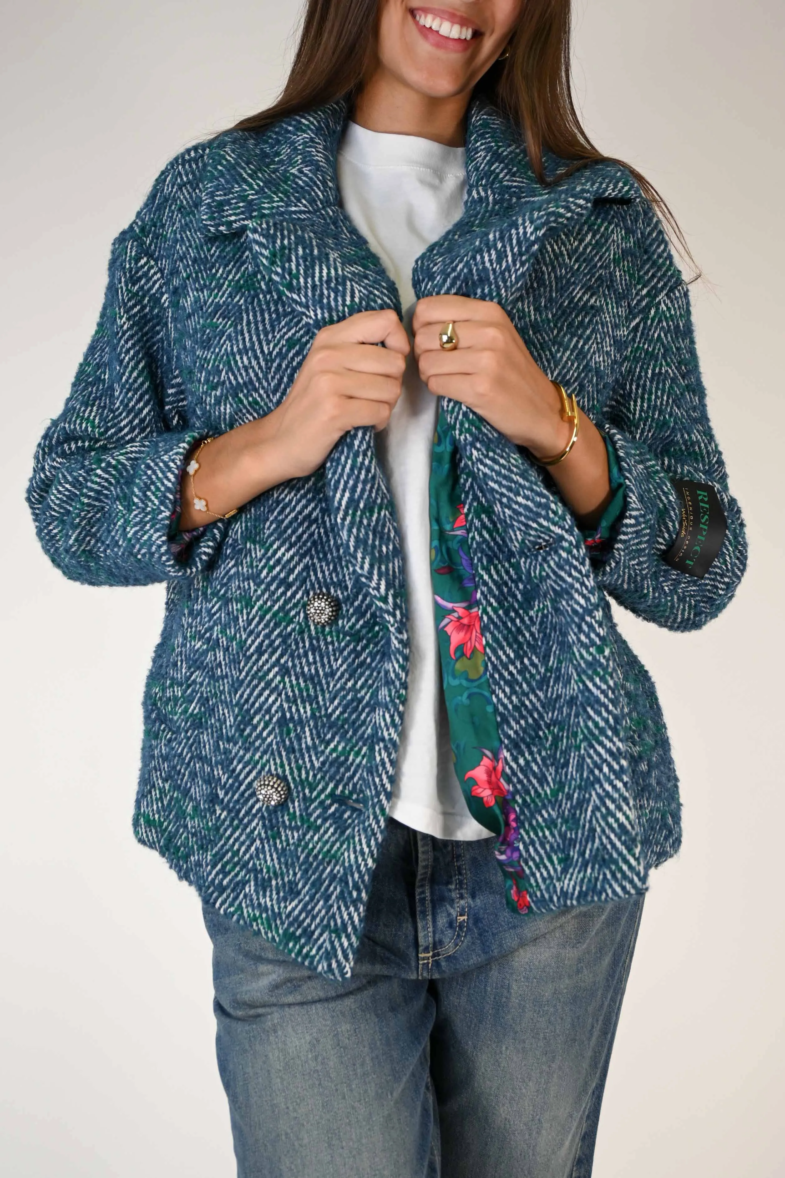 CAPPOTTO CORTO DOPPIOPETTO SPINATO VERDE/OTTANIO
