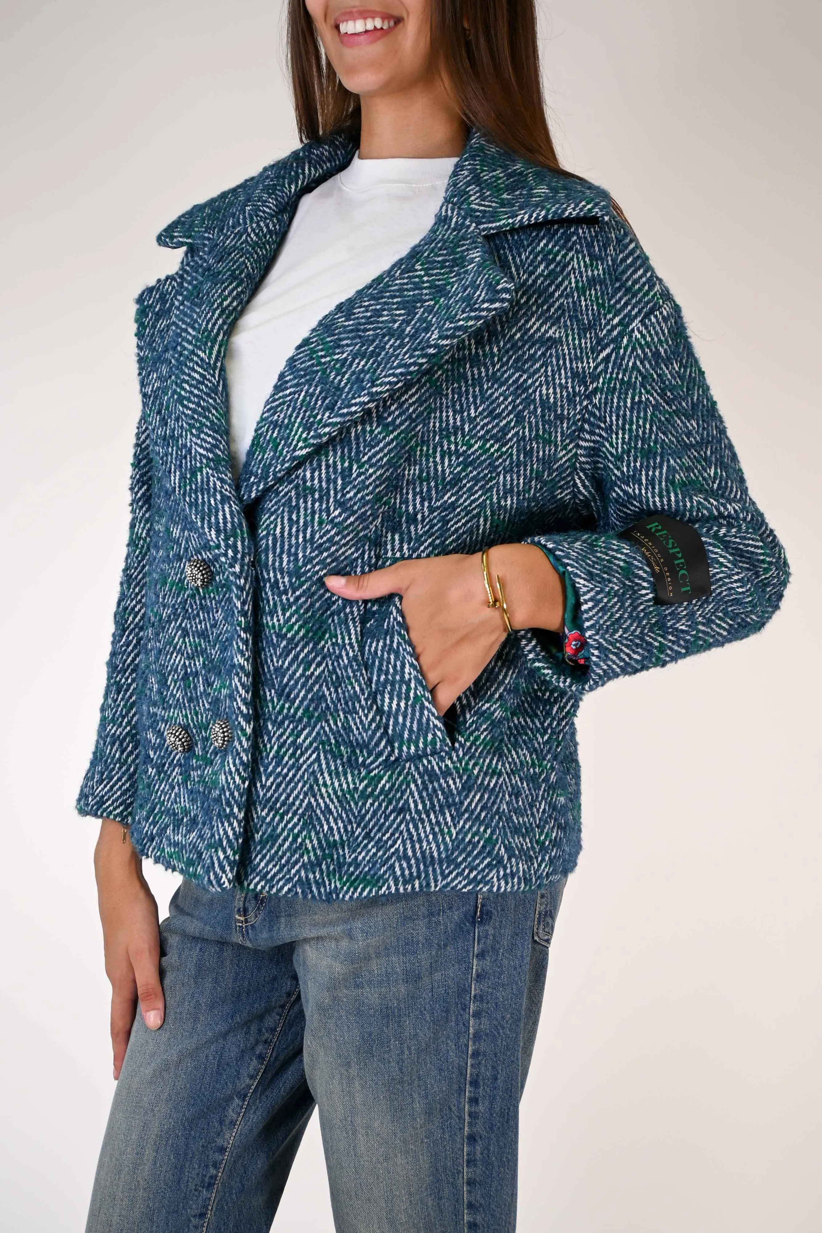 CAPPOTTO CORTO DOPPIOPETTO SPINATO VERDE/OTTANIO