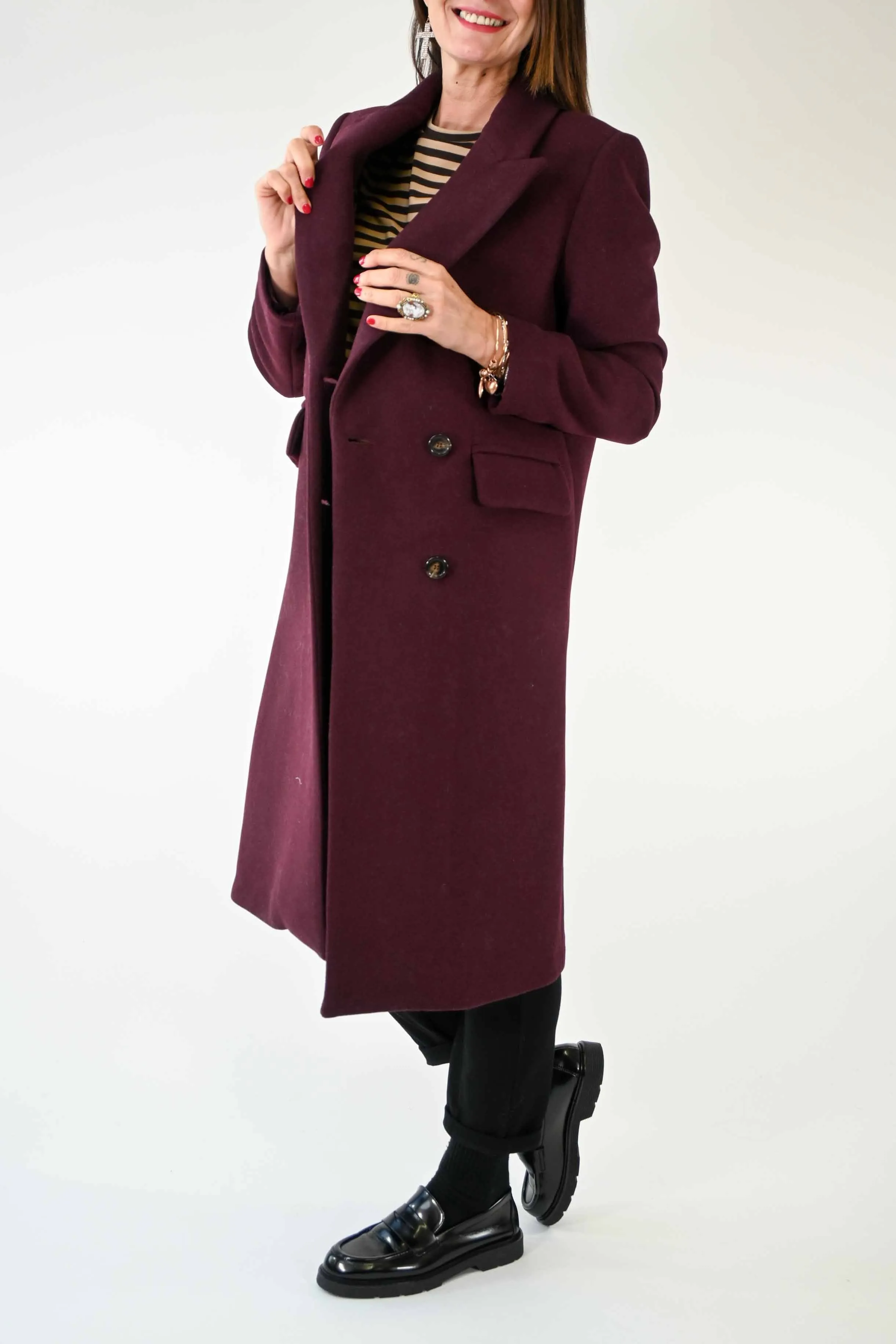 CAPPOTTO DOPPIOPETTO OVER IN LANA COLOR BORDEAUX