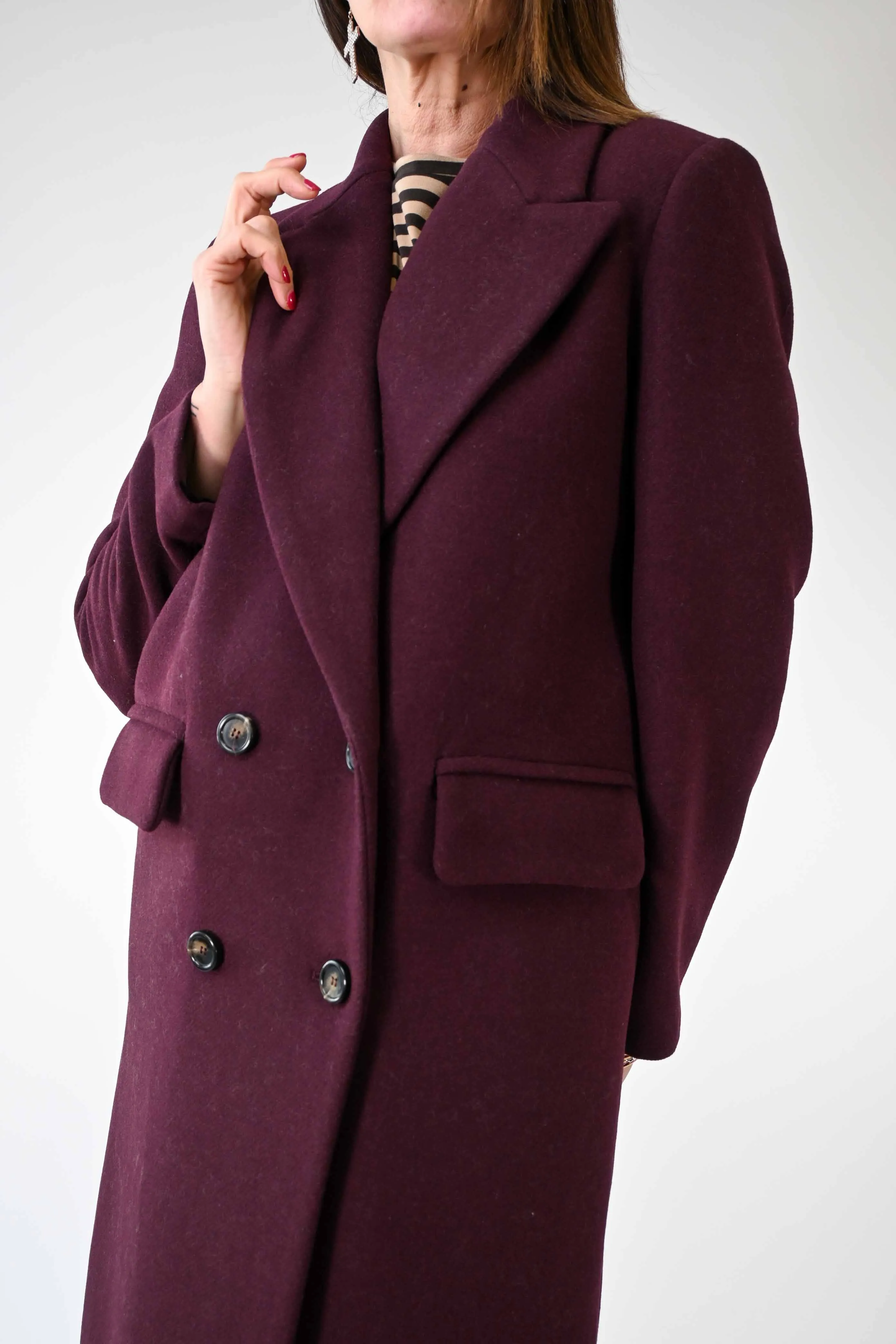 CAPPOTTO DOPPIOPETTO OVER IN LANA COLOR BORDEAUX