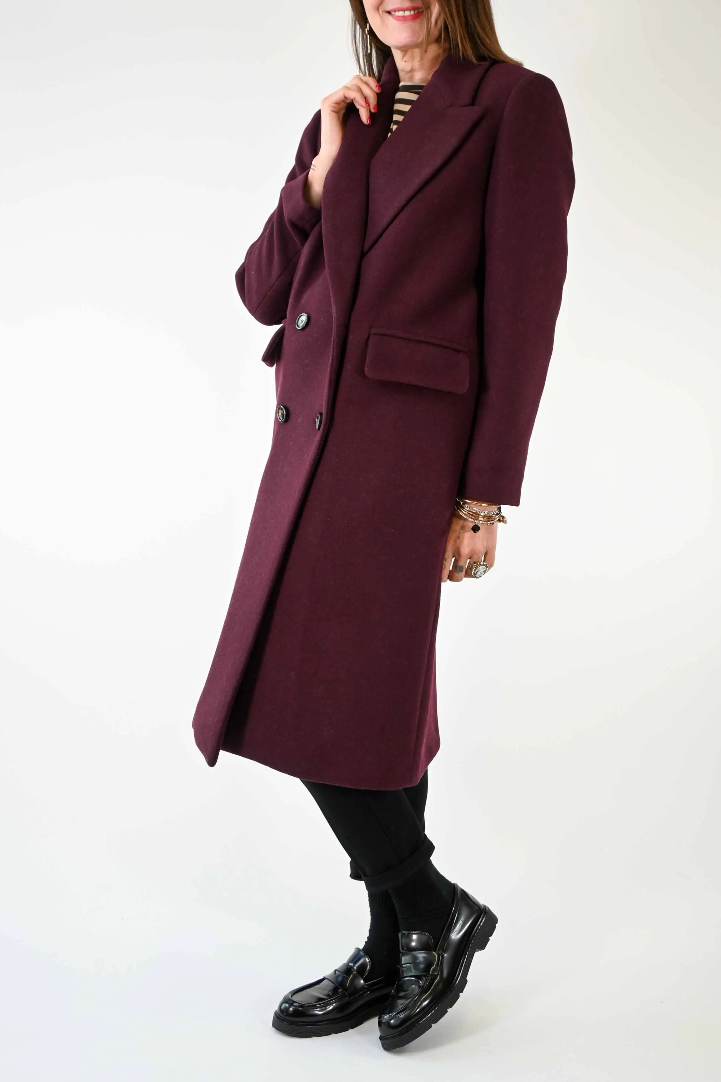 CAPPOTTO DOPPIOPETTO OVER IN LANA COLOR BORDEAUX