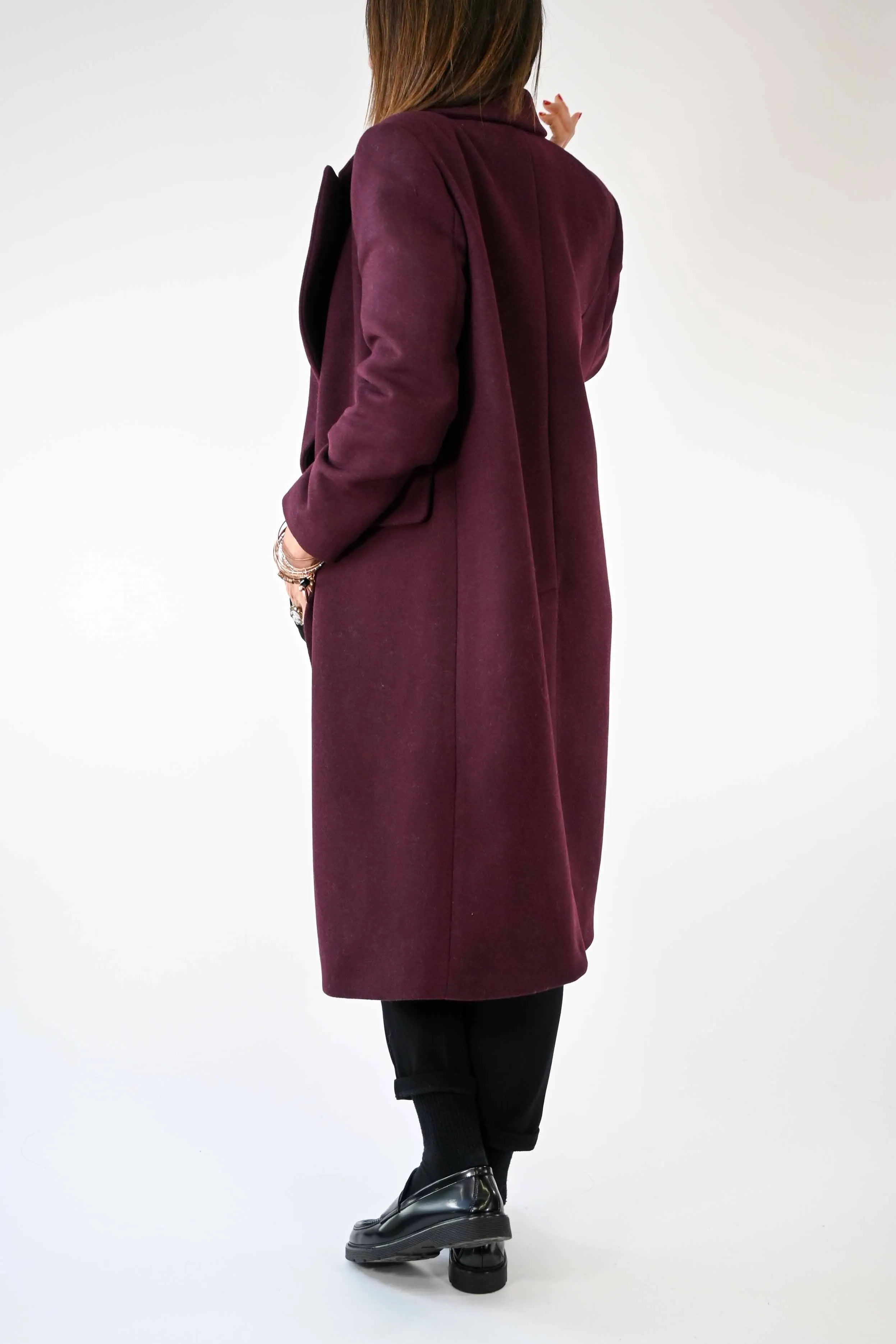 CAPPOTTO DOPPIOPETTO OVER IN LANA COLOR BORDEAUX