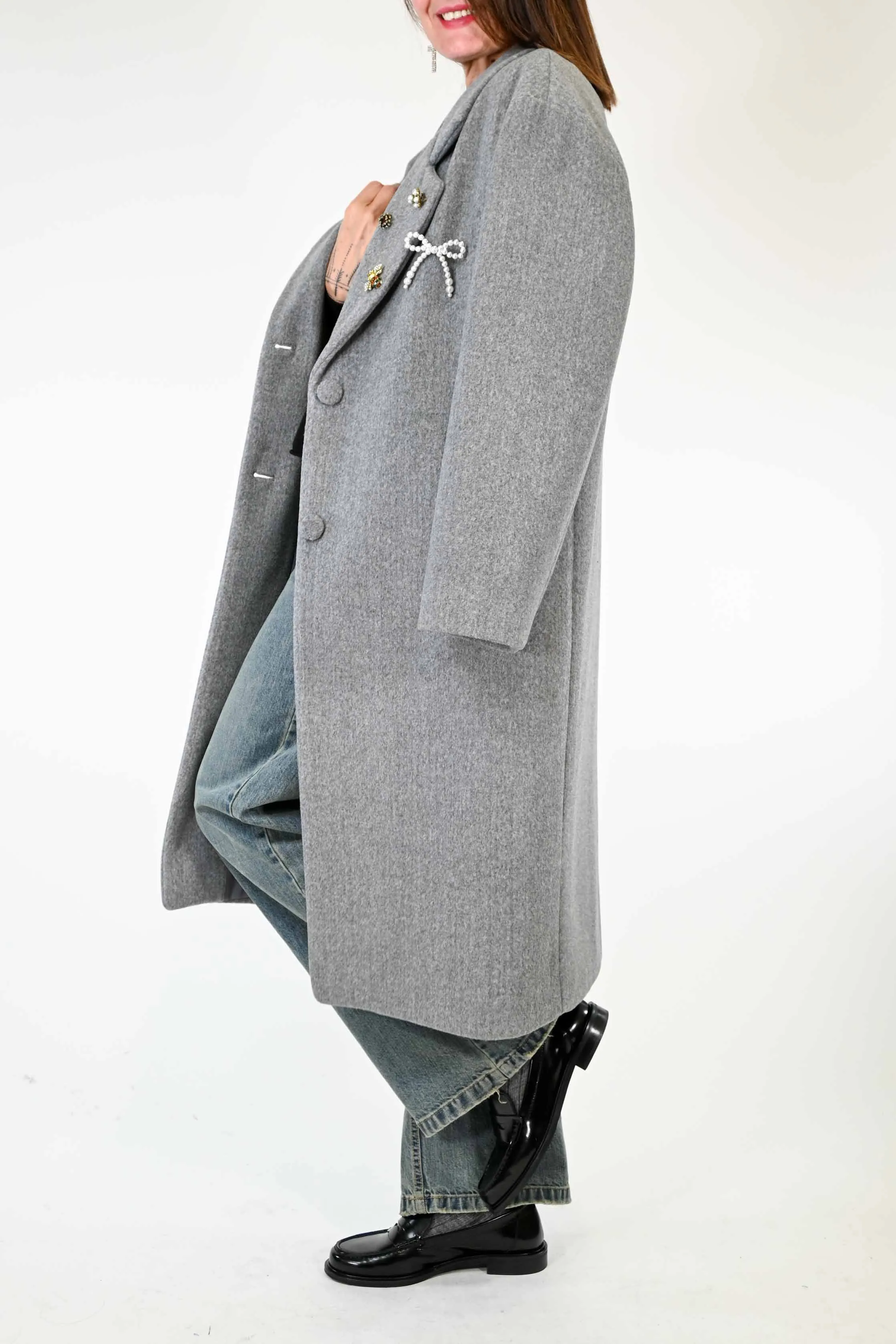 CAPPOTTO DUE BOTTONI CON SPILLE COLOR GRIGIO