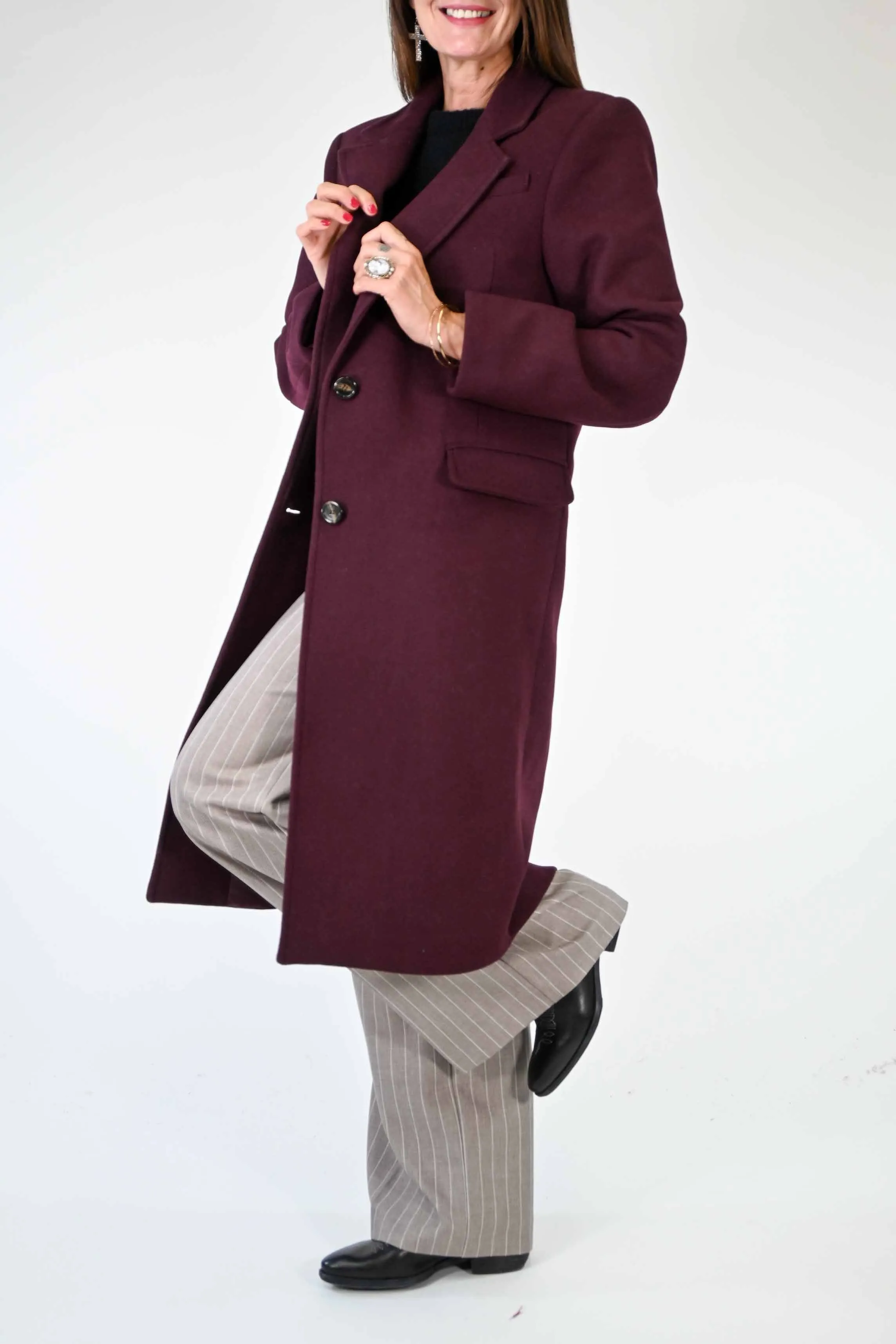 CAPPOTTO DUE BOTTONI OVER IN LANA COLOR BORDEAUX