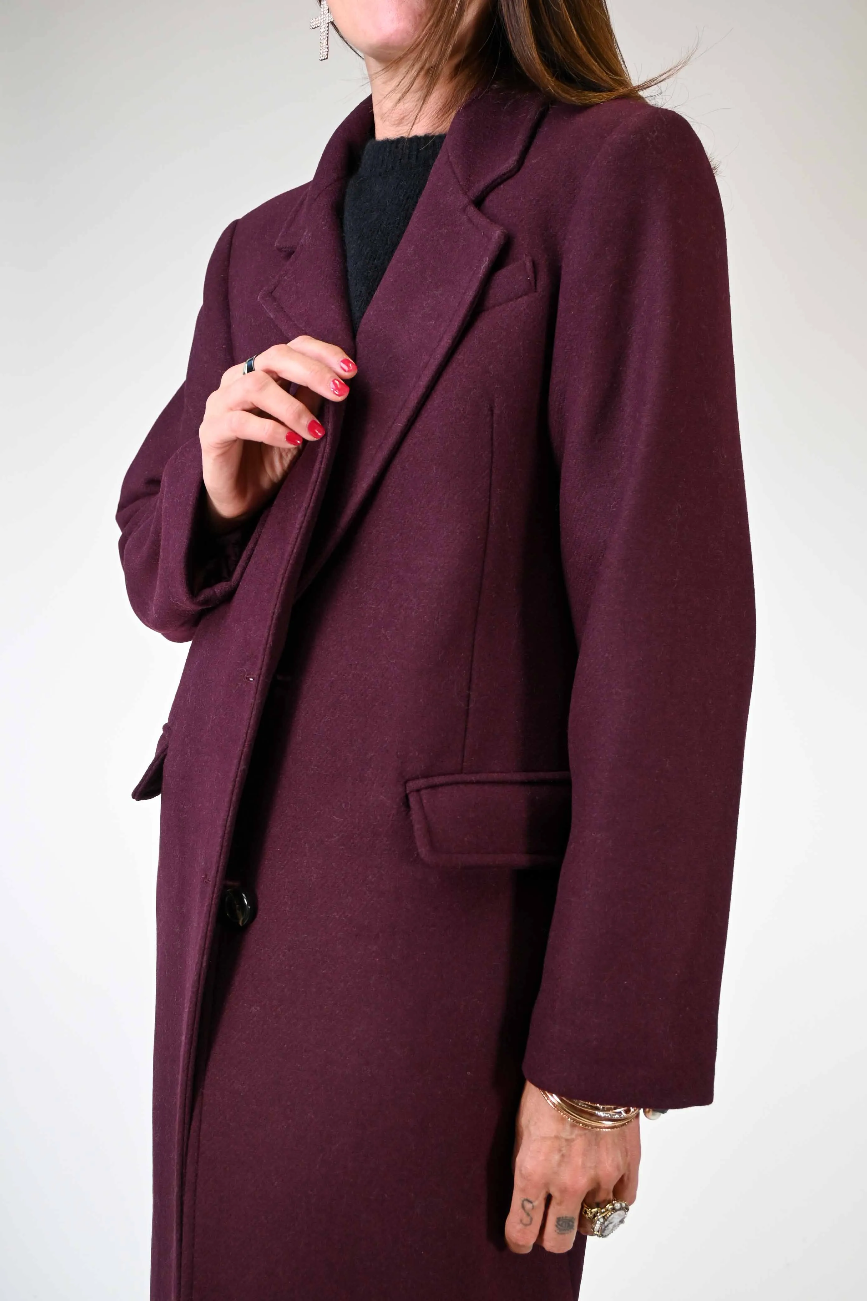CAPPOTTO DUE BOTTONI OVER IN LANA COLOR BORDEAUX