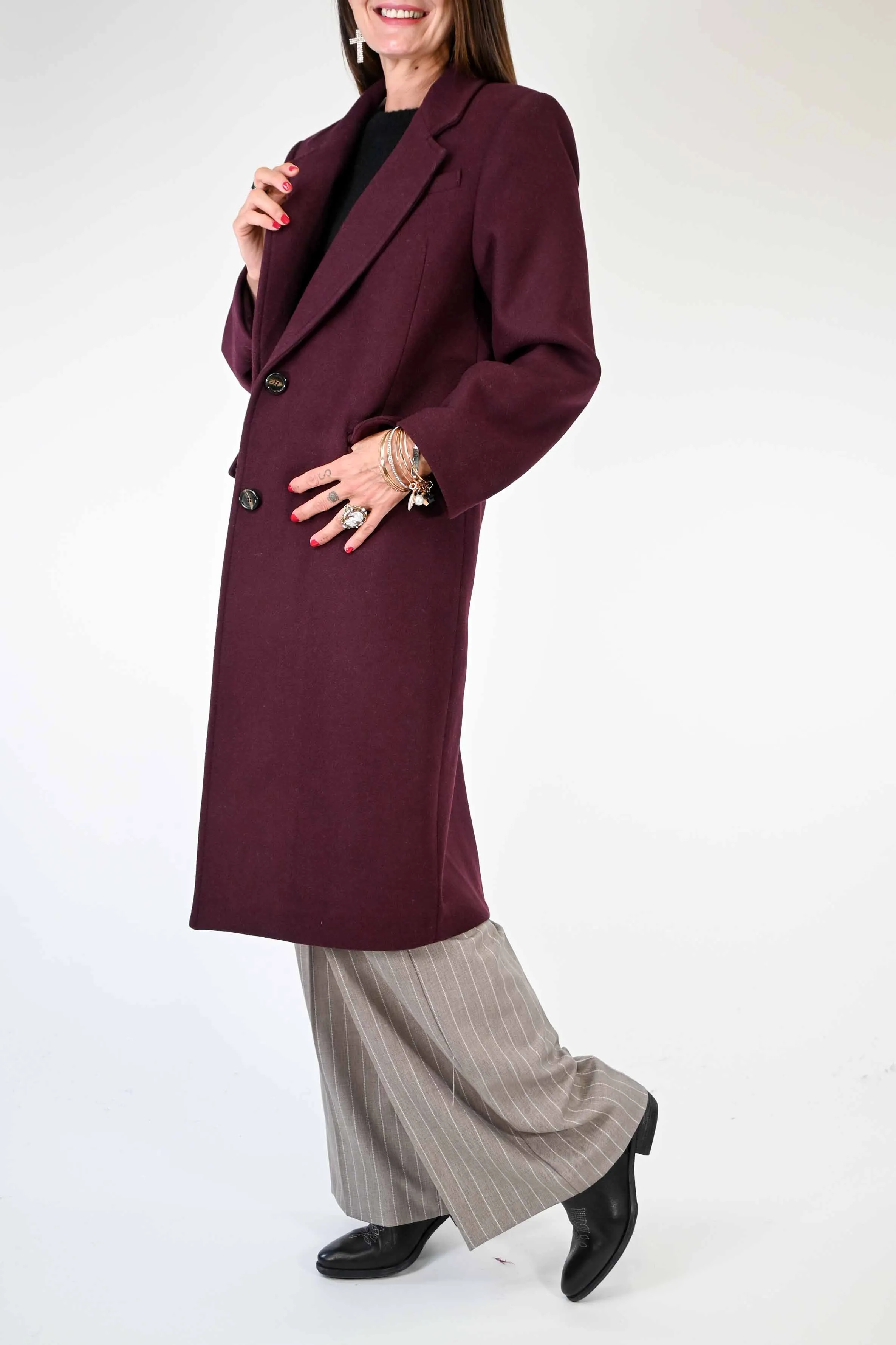 CAPPOTTO DUE BOTTONI OVER IN LANA COLOR BORDEAUX