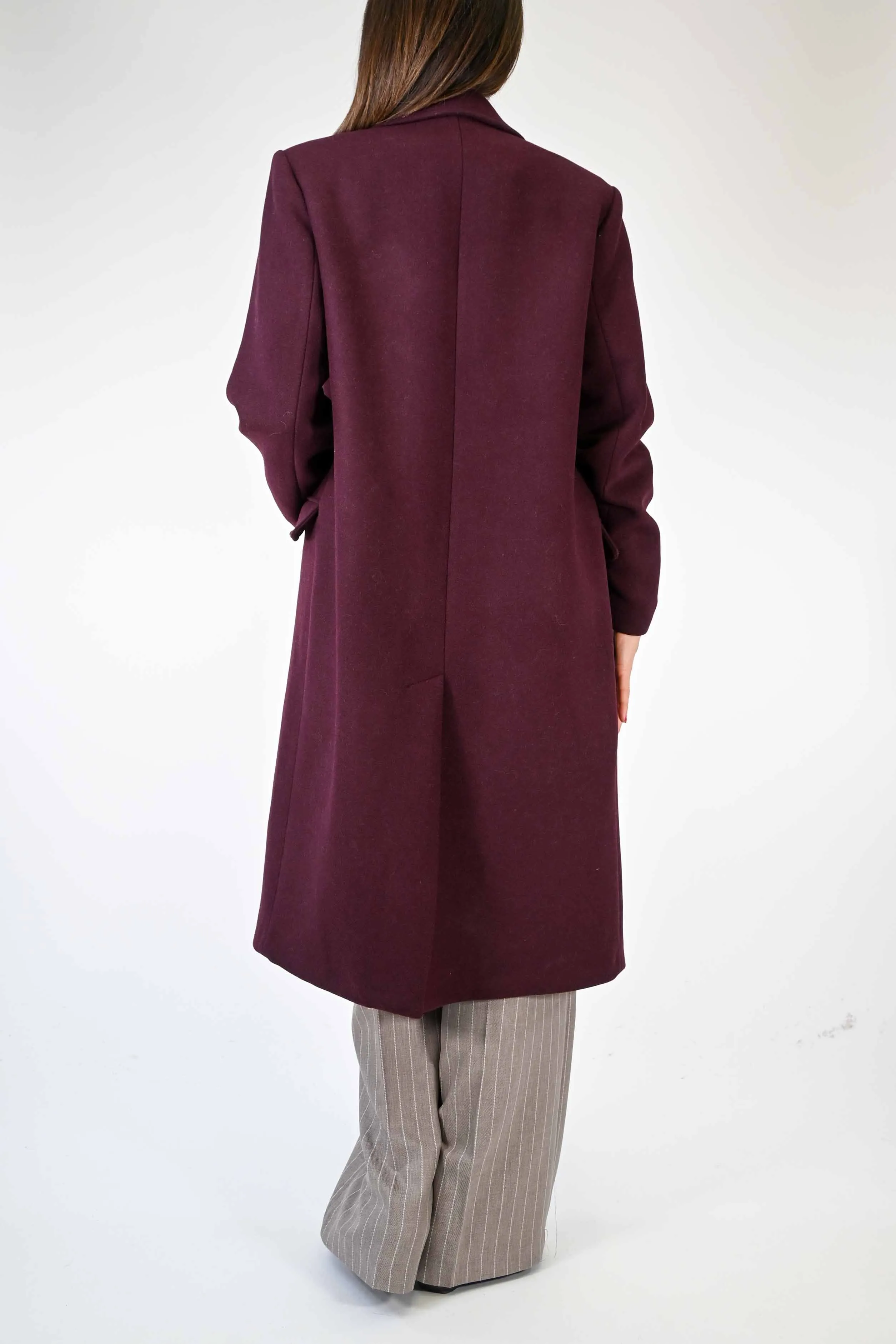 CAPPOTTO DUE BOTTONI OVER IN LANA COLOR BORDEAUX
