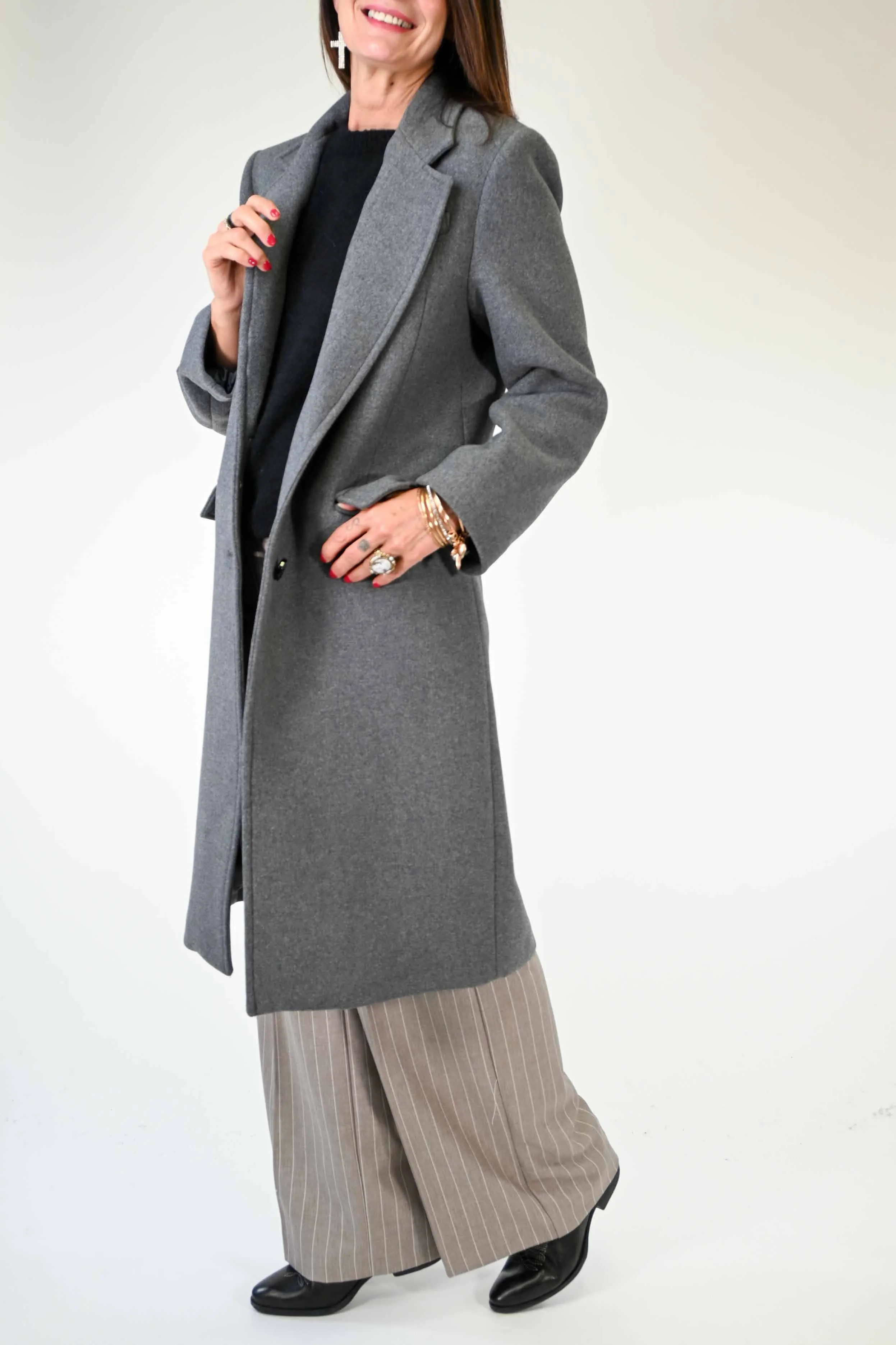 CAPPOTTO DUE BOTTONI OVER IN LANA COLOR GRIGIO