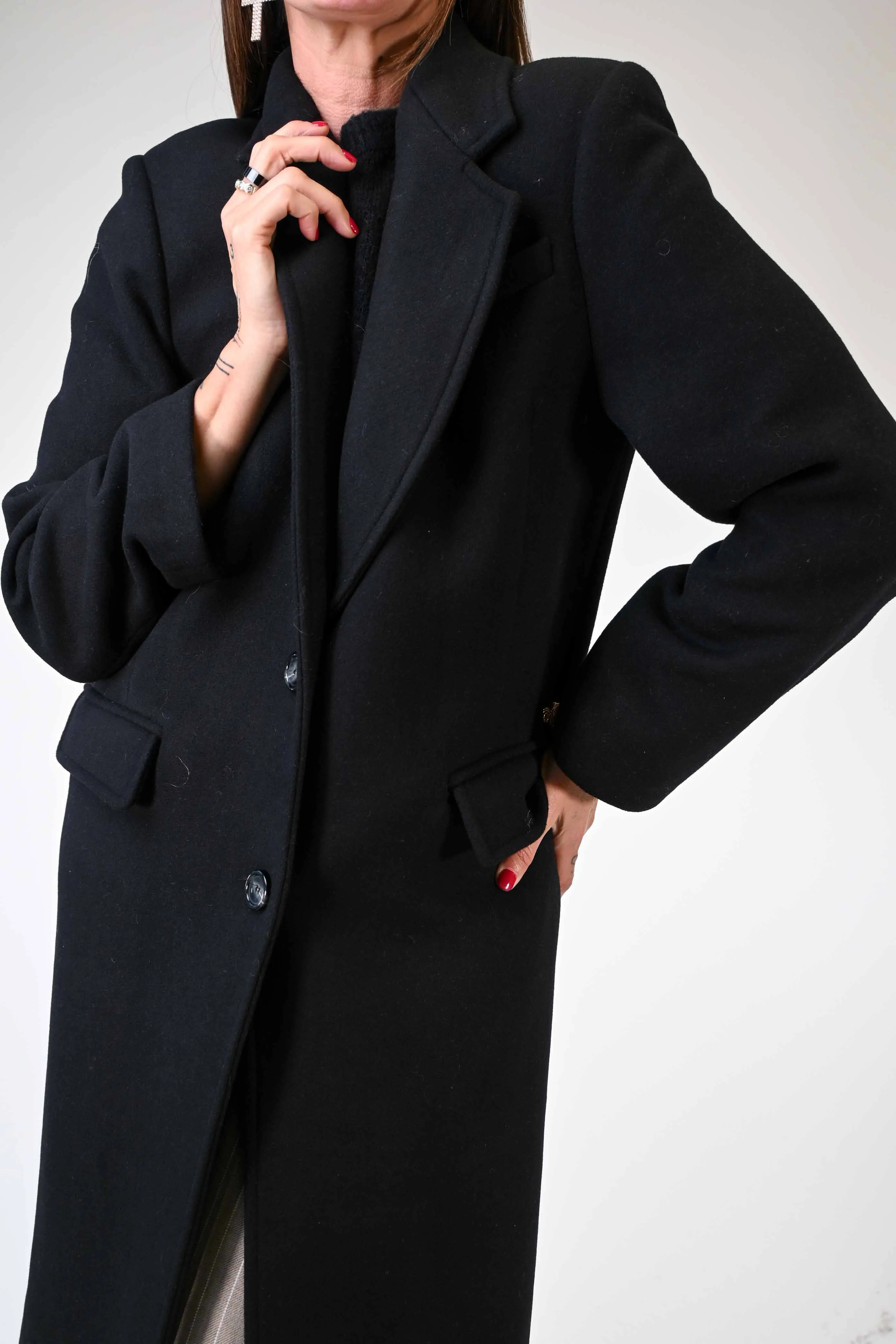 CAPPOTTO DUE BOTTONI OVER IN LANA COLOR NERO