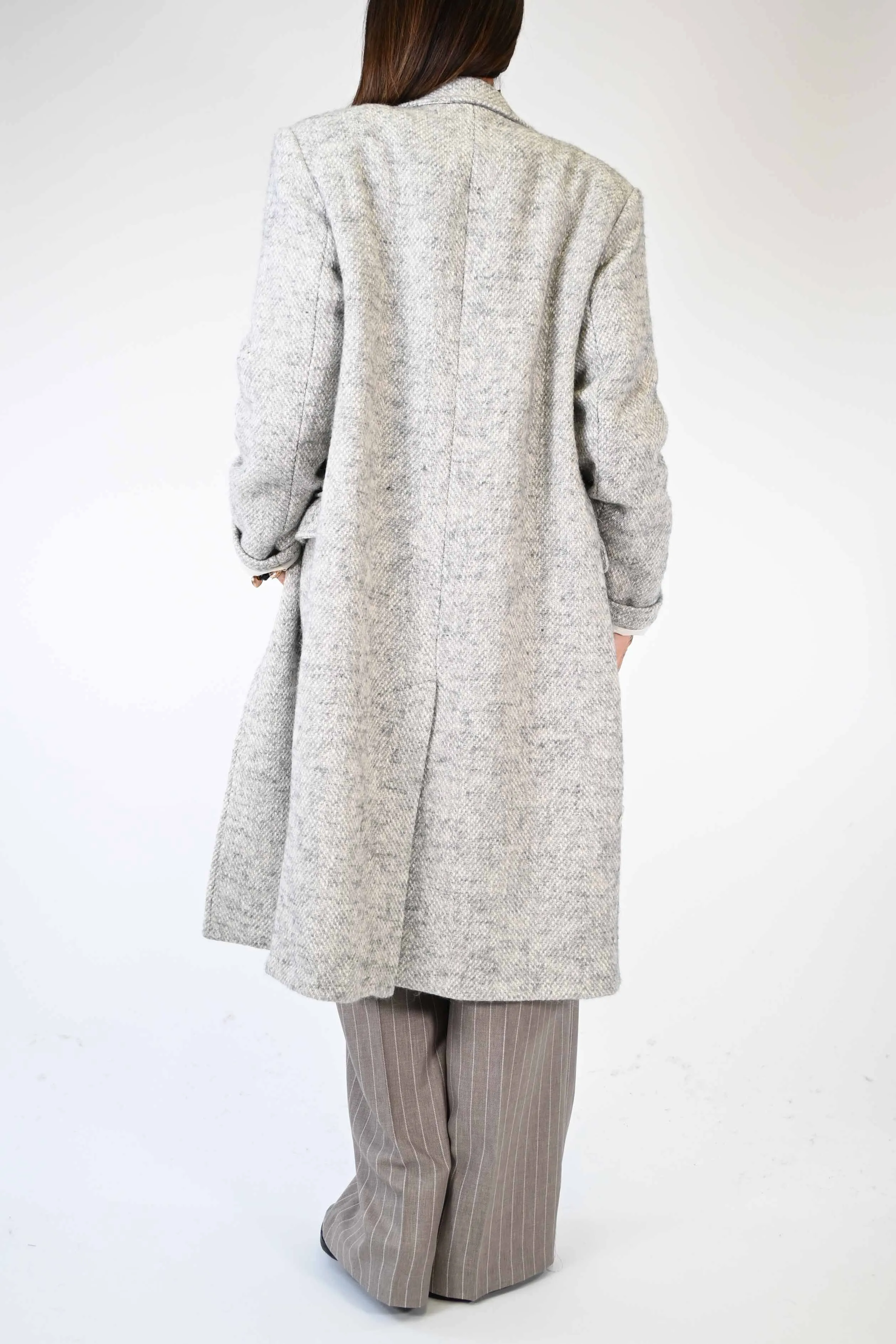 CAPPOTTO DUE BOTTONI OVER TRAMA LANA GRIGIO/PANNA
