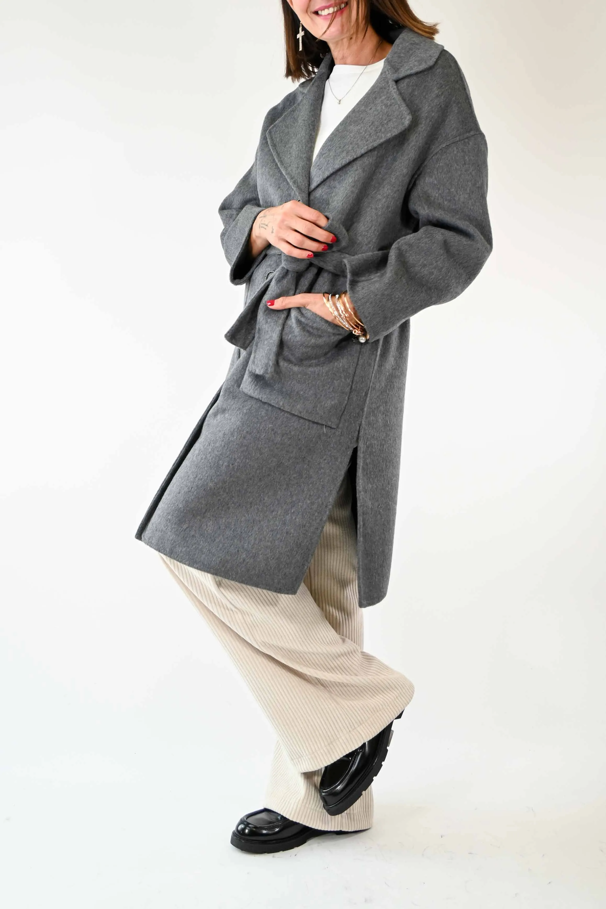 CAPPOTTO HAND MADE CON CINTURA COLOR GRIGIO