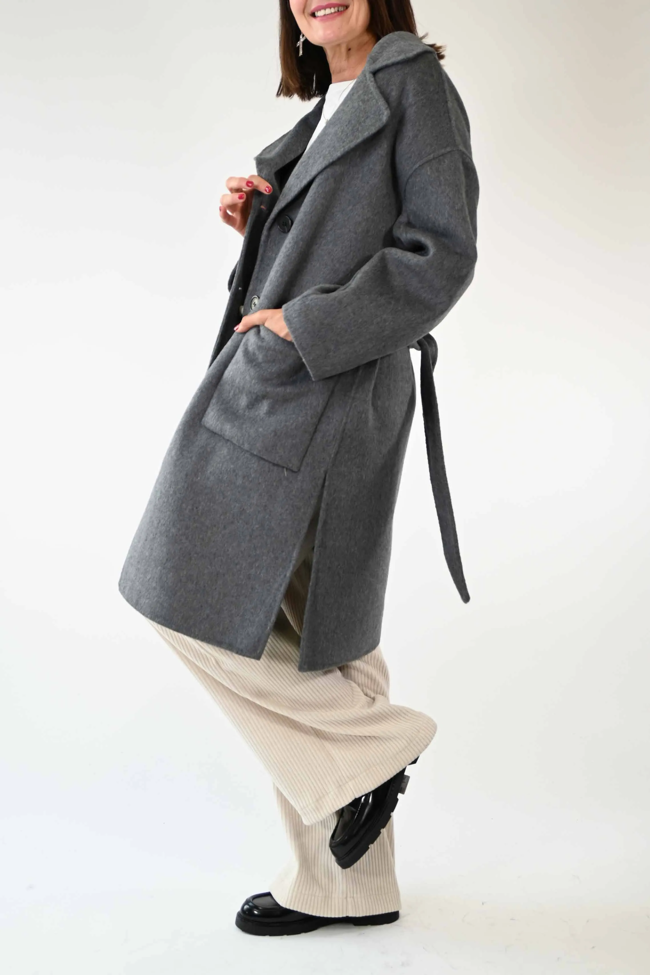 CAPPOTTO HAND MADE CON CINTURA COLOR GRIGIO