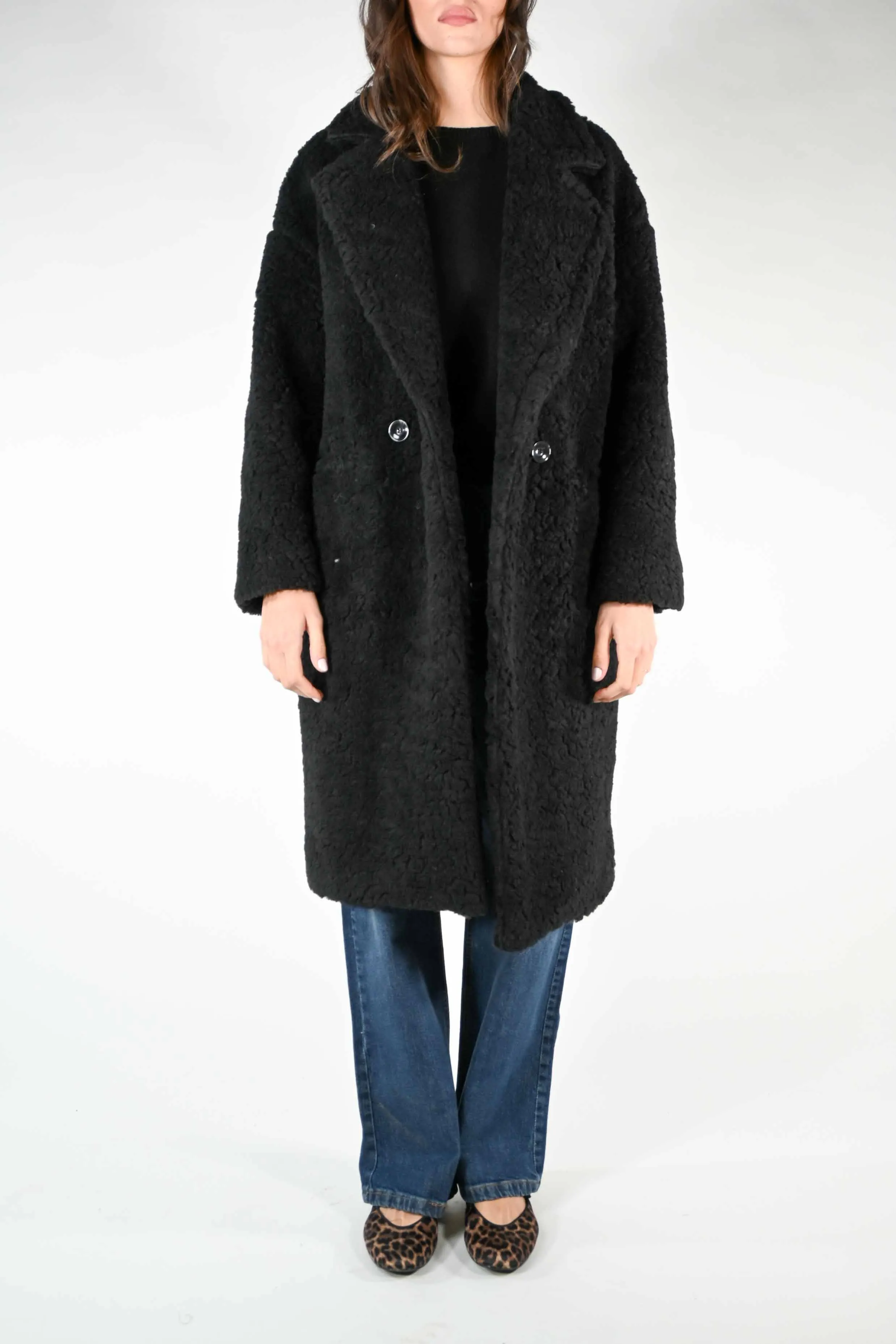 CAPPOTTO ORSETTO MISTO LANA DOPPIOPETTO NERO
