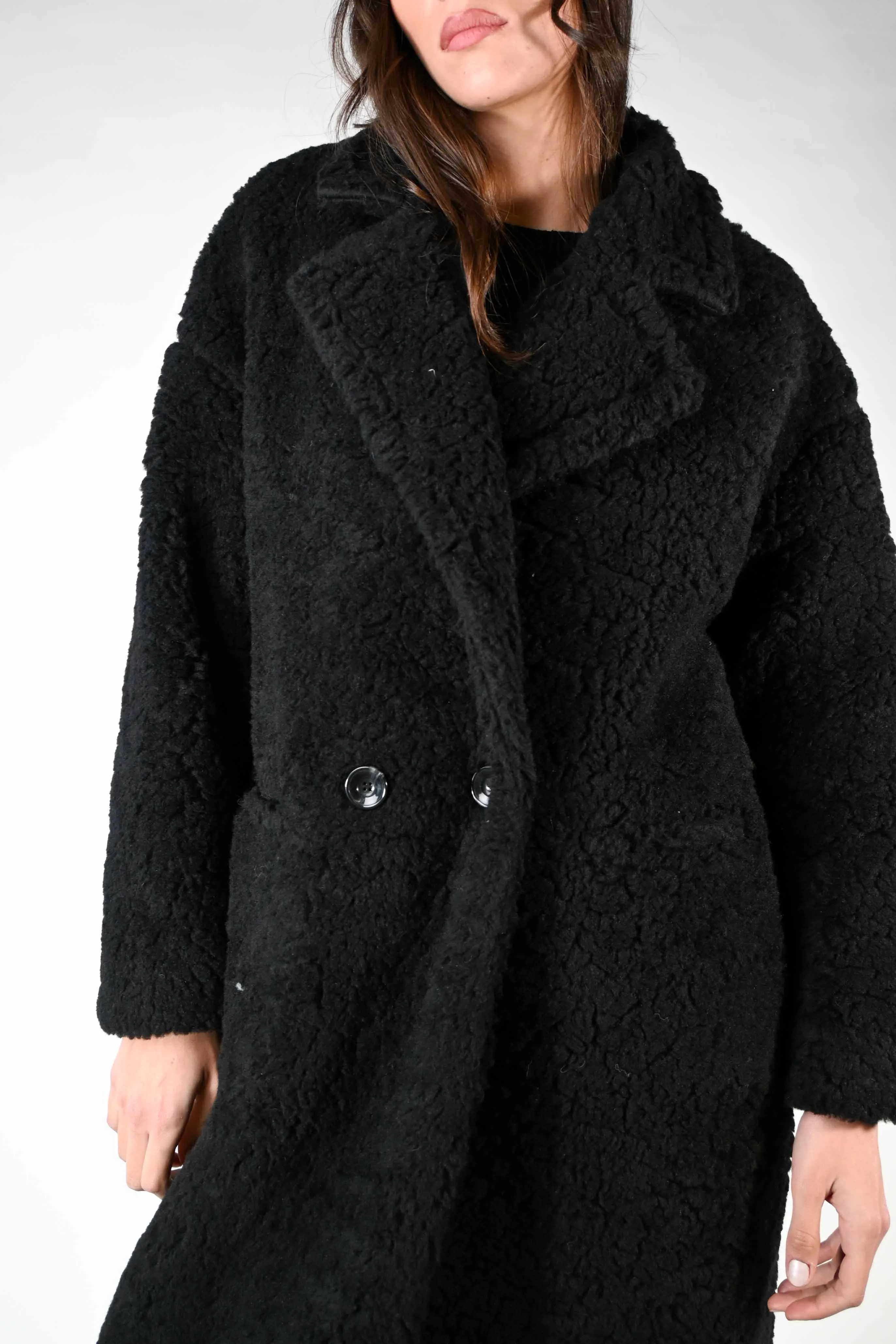 CAPPOTTO ORSETTO MISTO LANA DOPPIOPETTO NERO