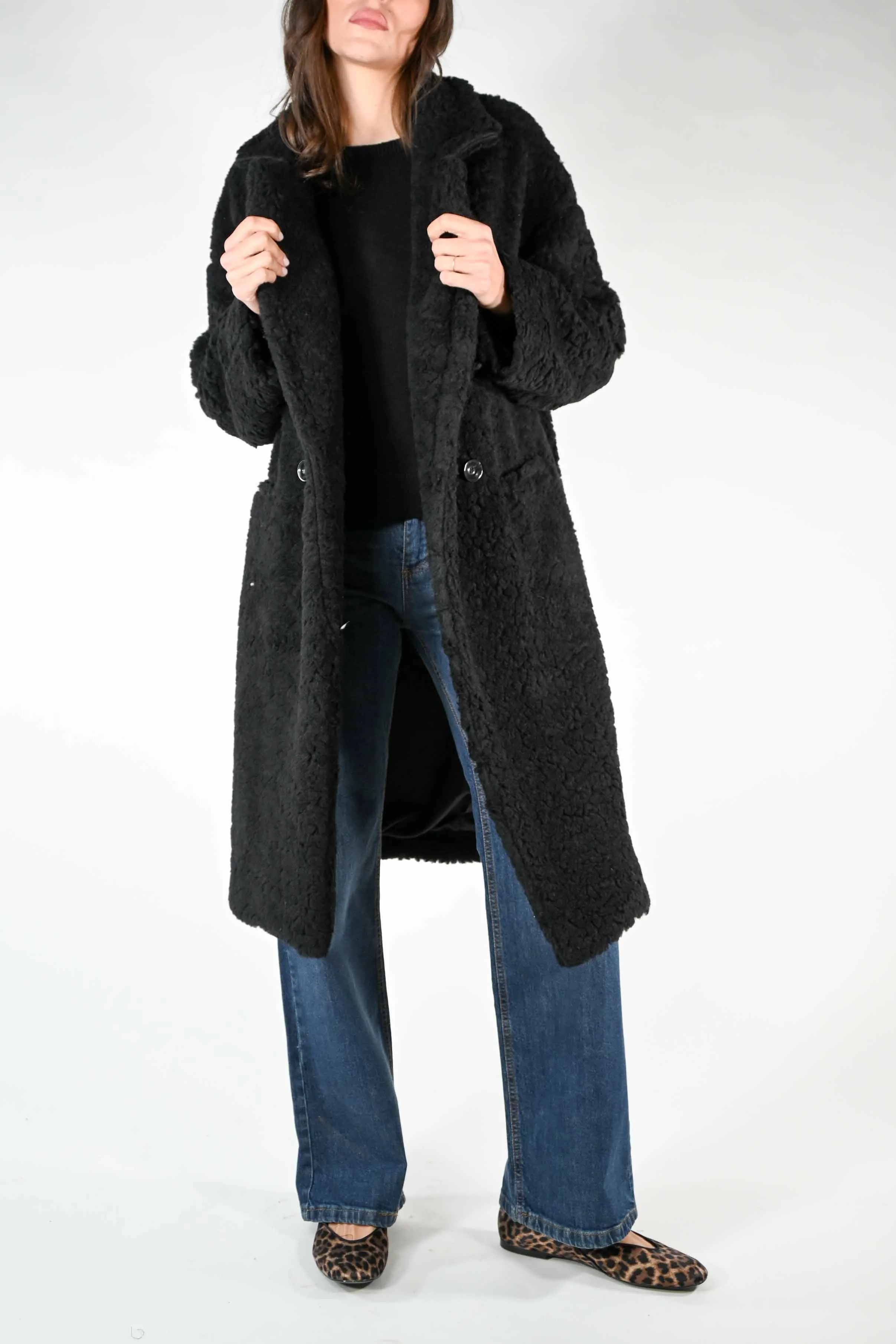 CAPPOTTO ORSETTO MISTO LANA DOPPIOPETTO NERO