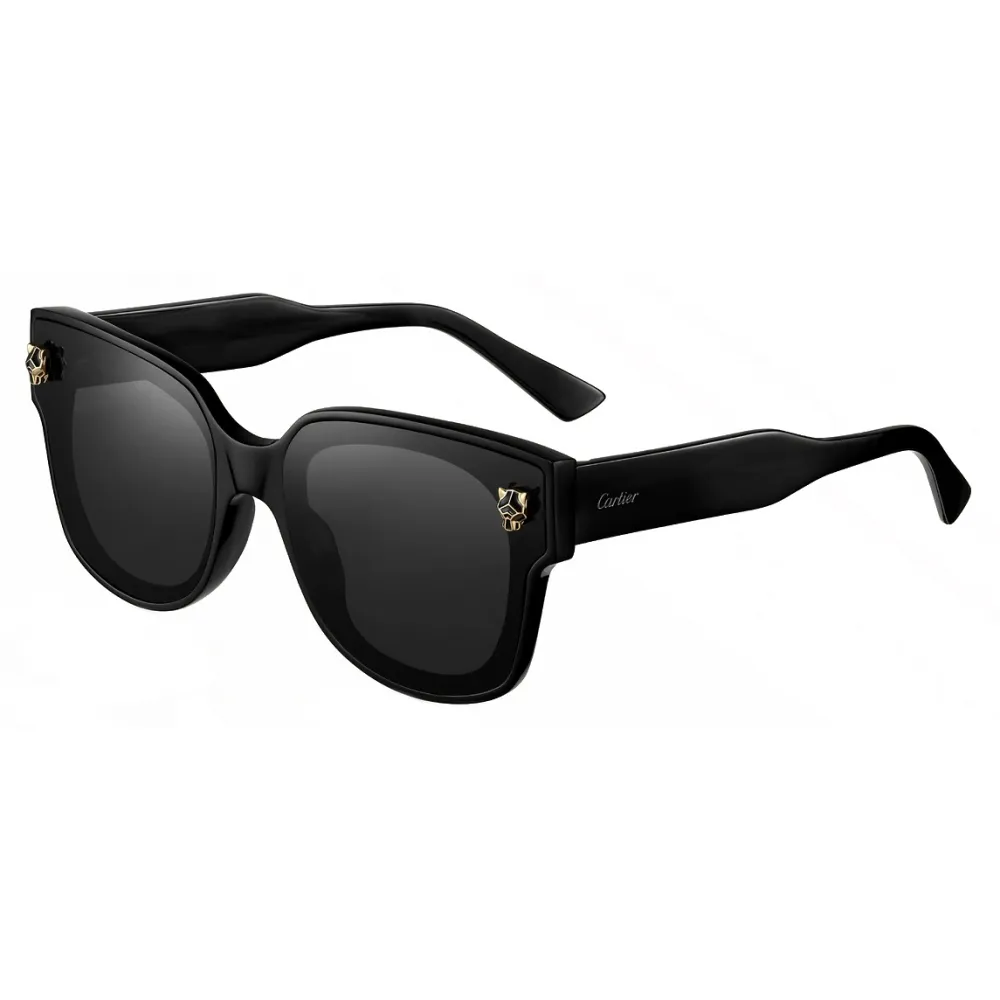 Cartier - Quadrata - Nero Grigio con Flash Oro - Panthère de Cartier Collection - Occhiali da Sole - Cartier Eyewear