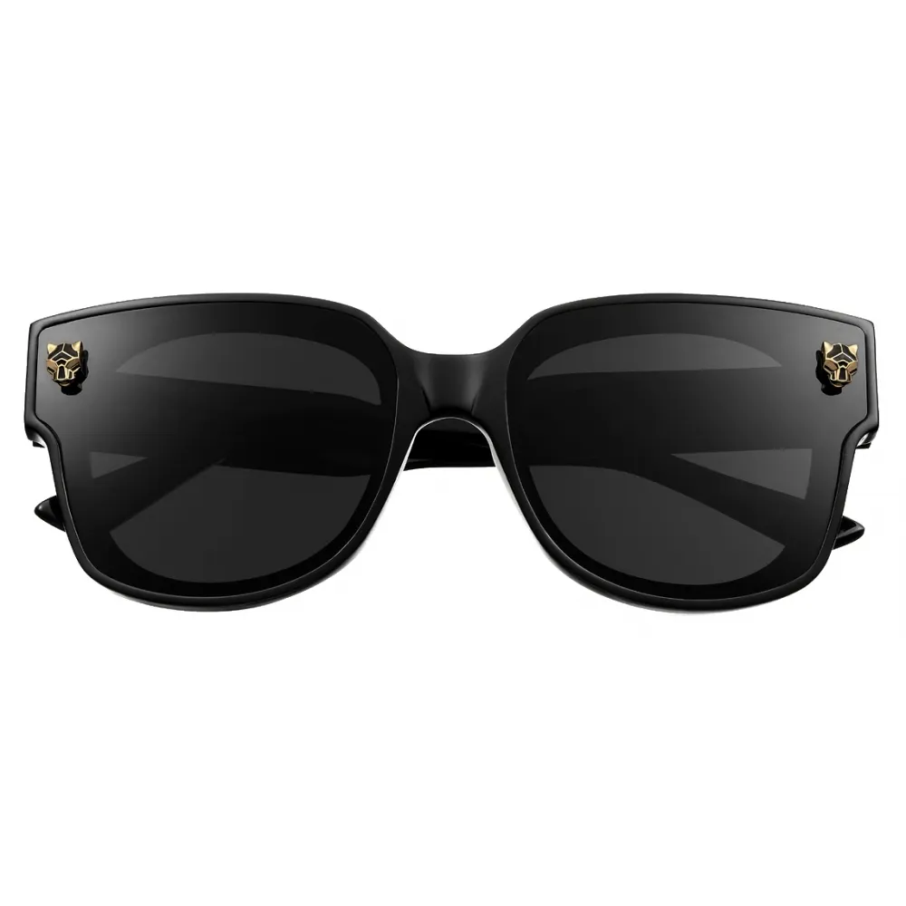 Cartier - Quadrata - Nero Grigio con Flash Oro - Panthère de Cartier Collection - Occhiali da Sole - Cartier Eyewear