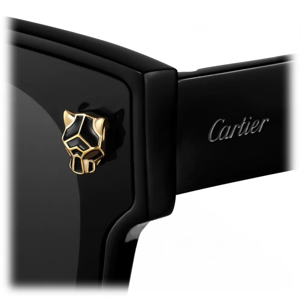 Cartier - Quadrata - Nero Grigio con Flash Oro - Panthère de Cartier Collection - Occhiali da Sole - Cartier Eyewear