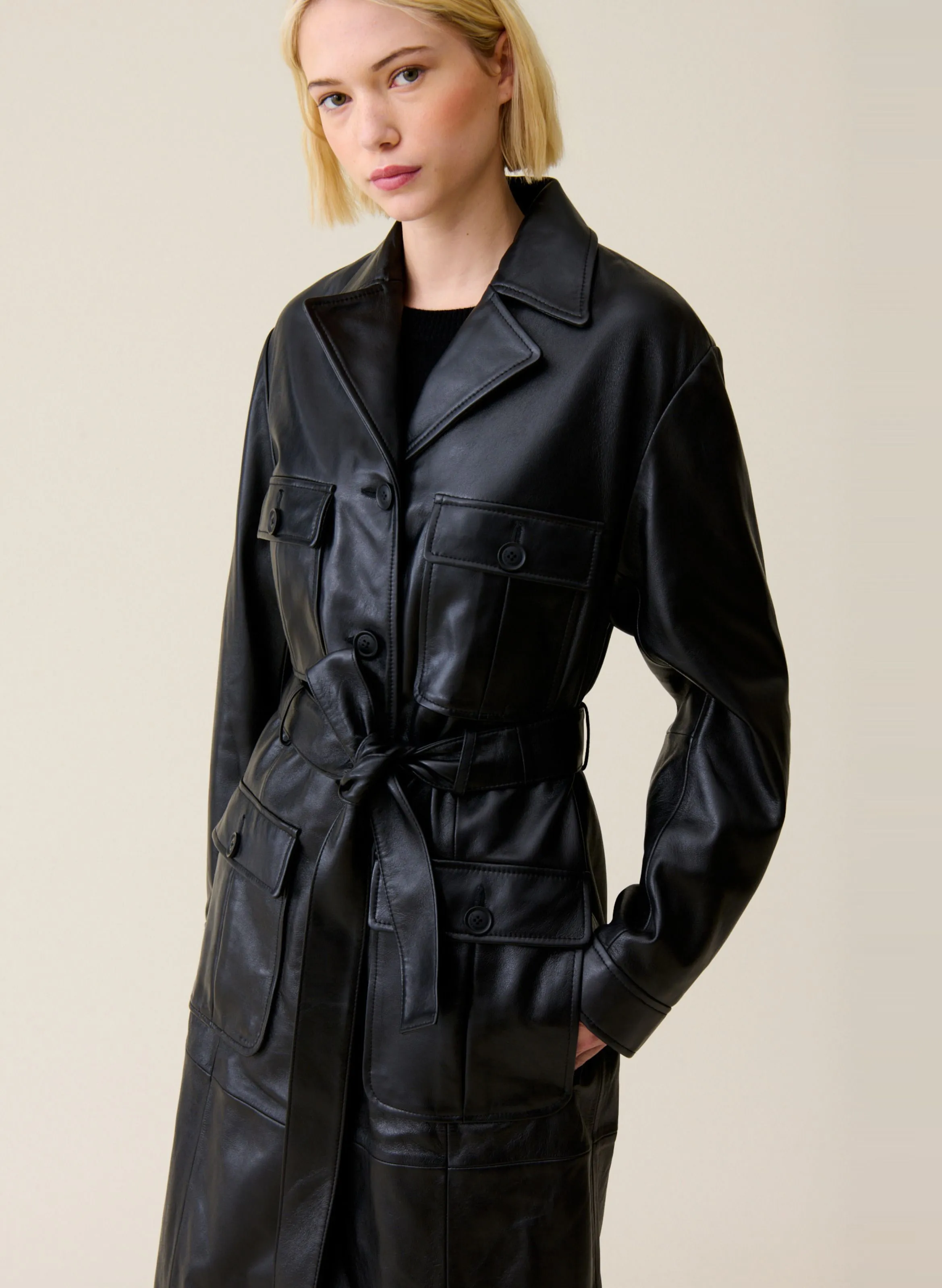  CLAUDIE PIERLOT   Cappotto dritto in pelle | Nero