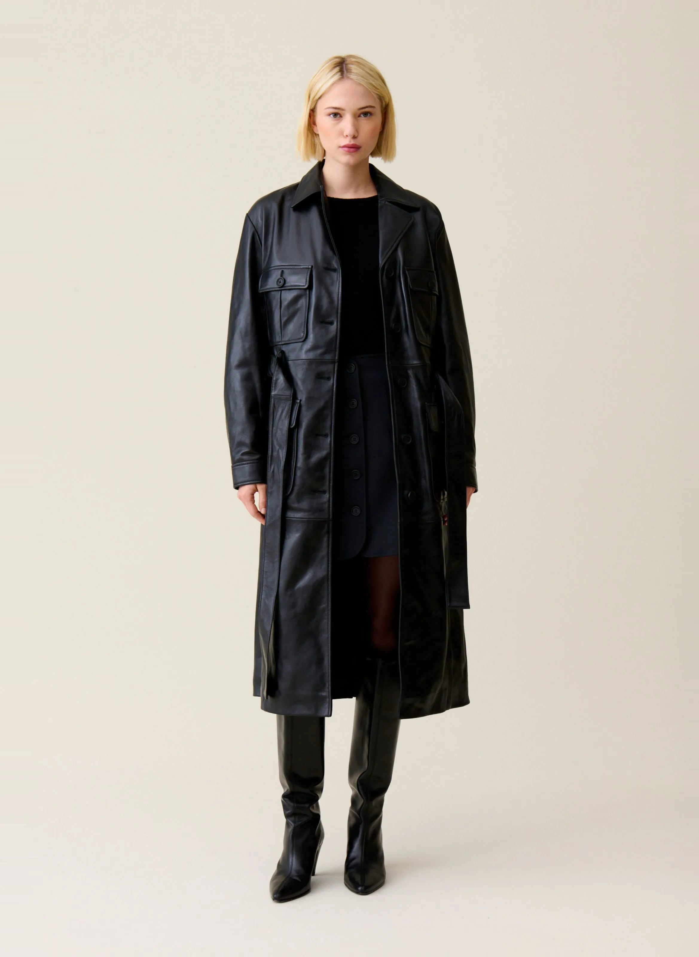  CLAUDIE PIERLOT   Cappotto dritto in pelle | Nero