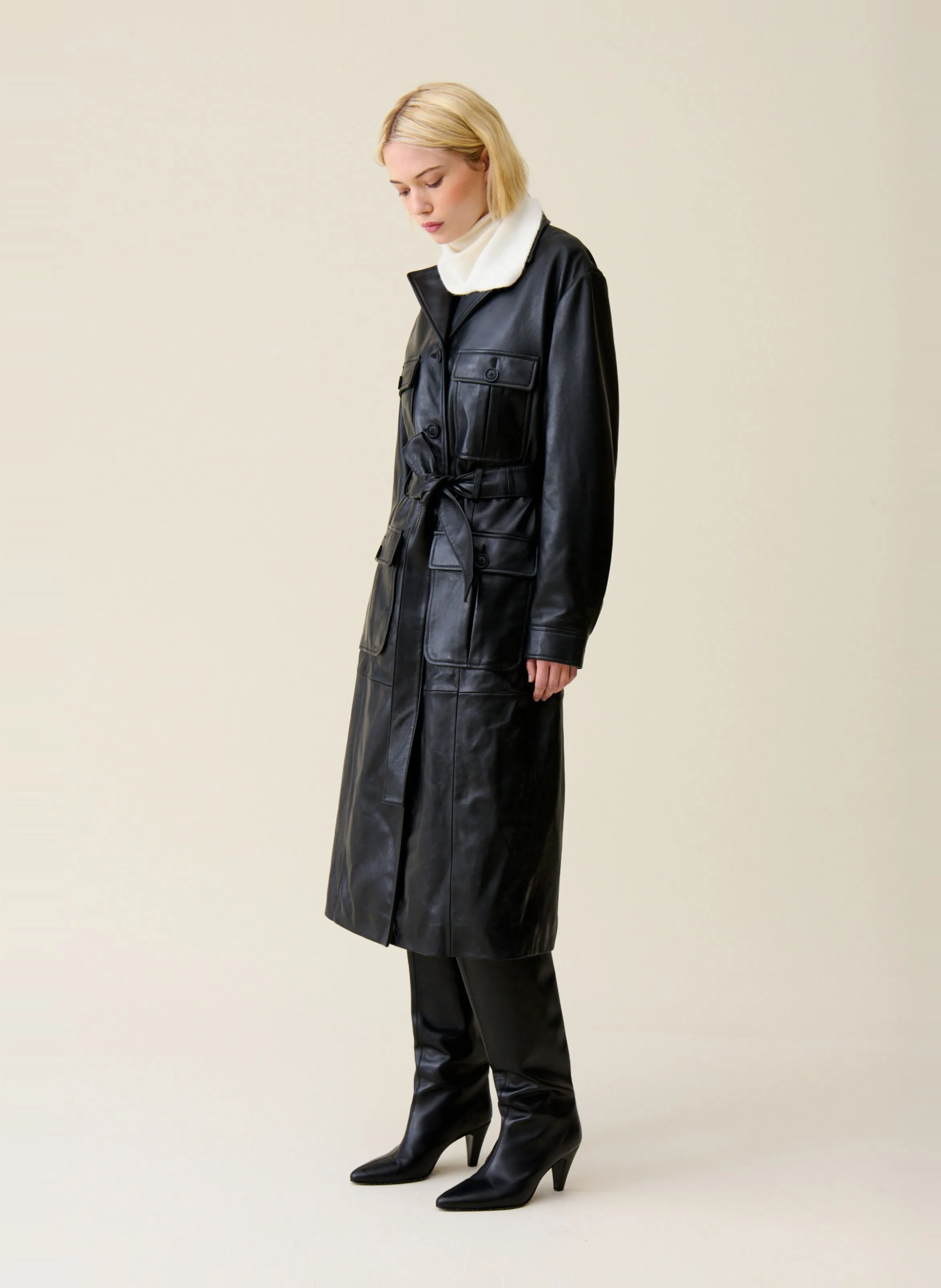  CLAUDIE PIERLOT   Cappotto dritto in pelle | Nero