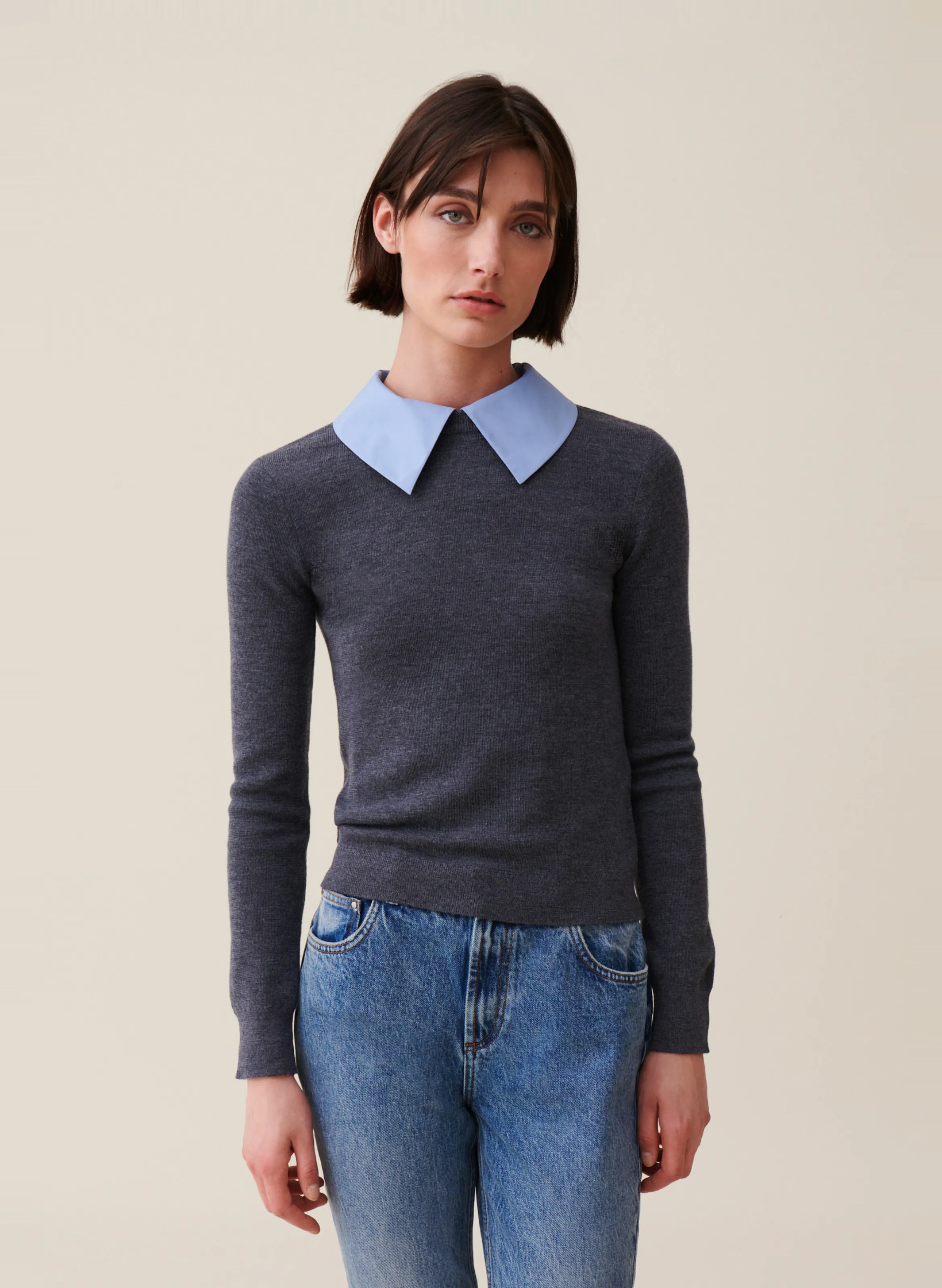  CLAUDIE PIERLOT   Maglione diritto con collo removibile in lana | Grigio