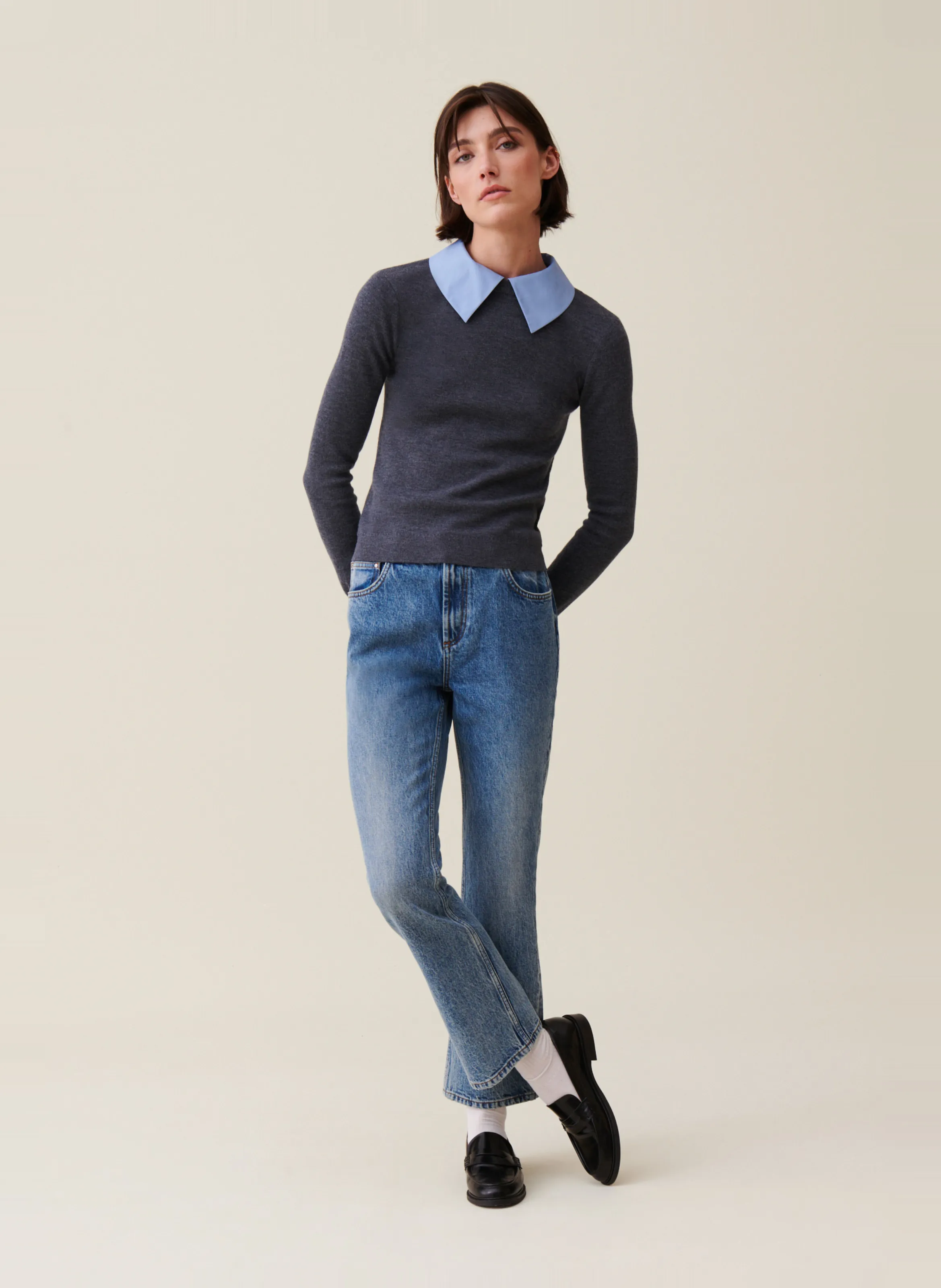  CLAUDIE PIERLOT   Maglione diritto con collo removibile in lana | Grigio
