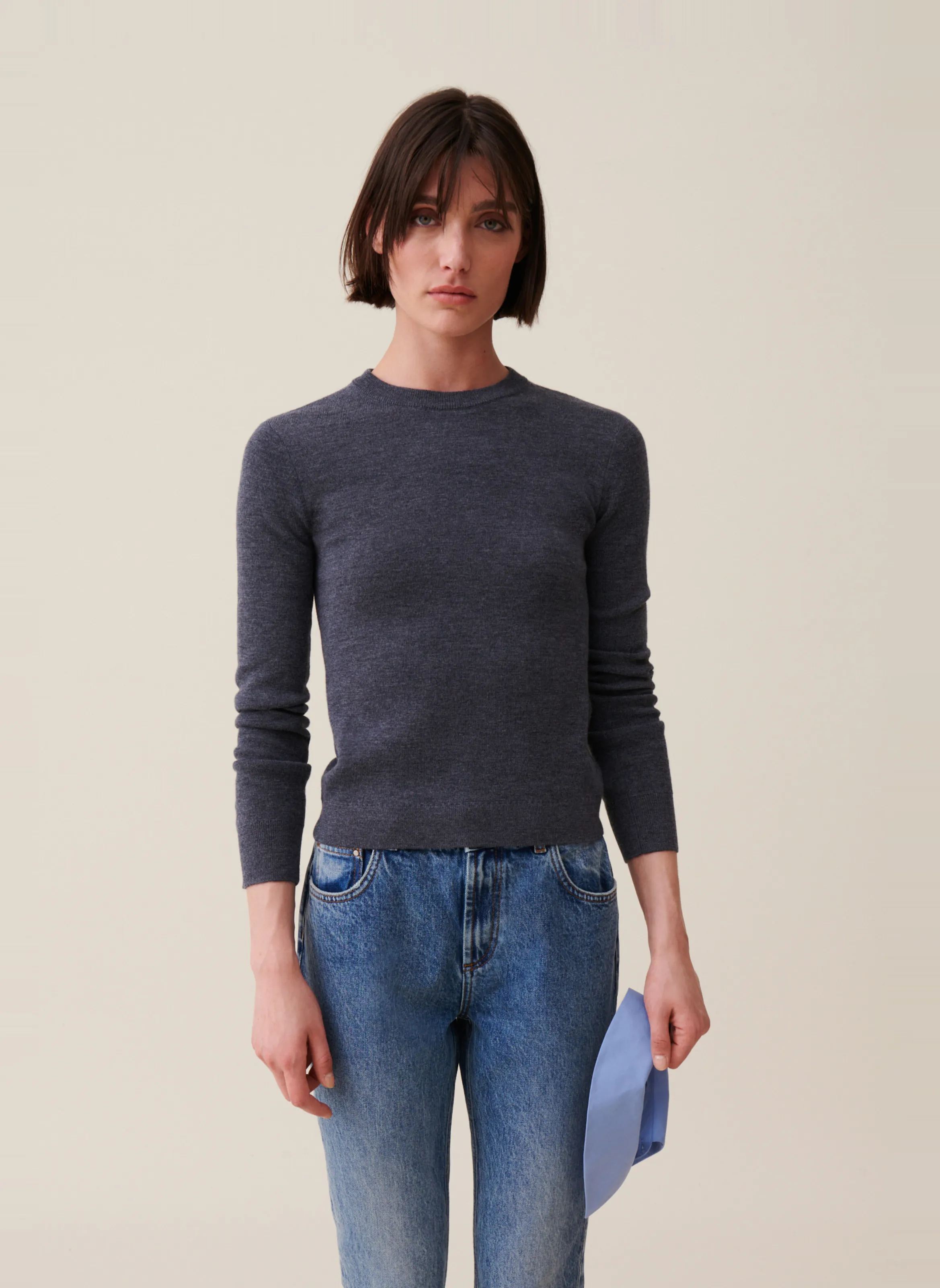  CLAUDIE PIERLOT   Maglione diritto con collo removibile in lana | Grigio