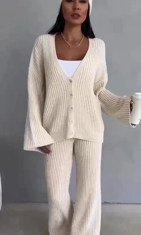 Completo Maglia Manica Lunga con Bottoni Pantalone Palazzo Coordinato Caldo Righini in 5 Colori - 7090