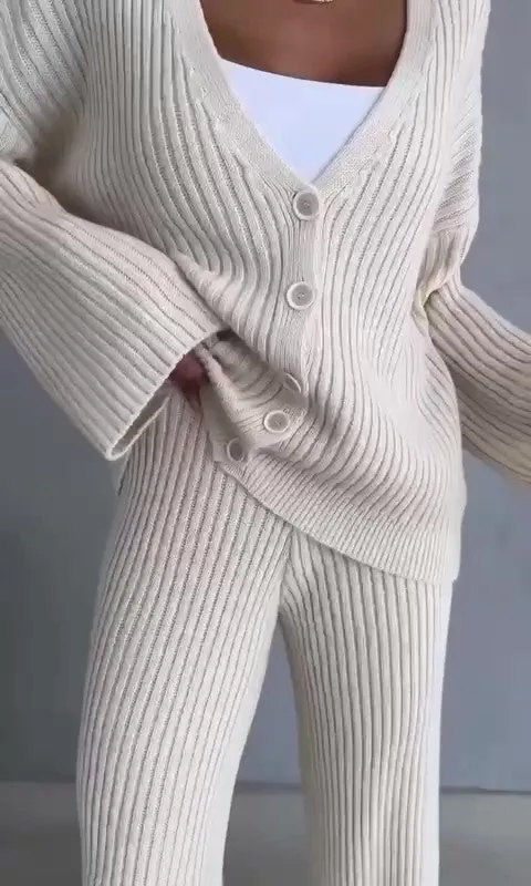 Completo Maglia Manica Lunga con Bottoni Pantalone Palazzo Coordinato Caldo Righini in 5 Colori - 7090