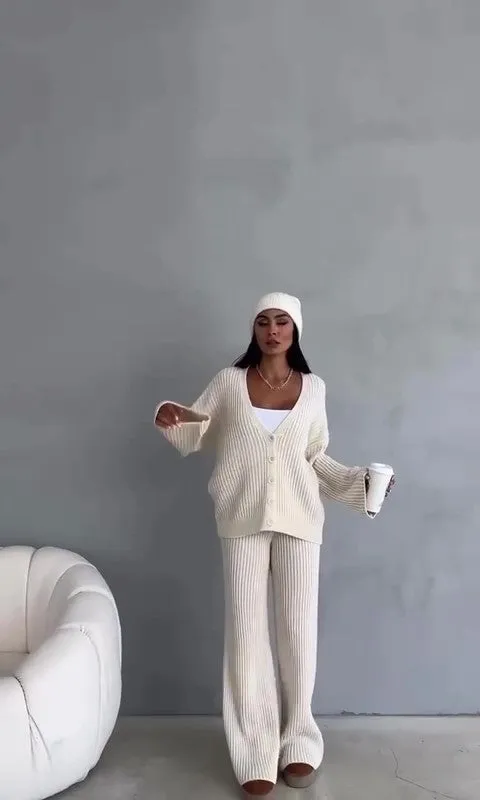 Completo Maglia Manica Lunga con Bottoni Pantalone Palazzo Coordinato Caldo Righini in 5 Colori - 7090