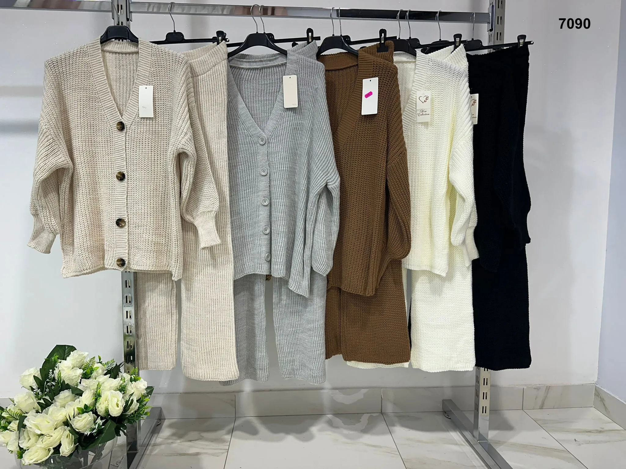 Completo Maglia Manica Lunga con Bottoni Pantalone Palazzo Coordinato Caldo Righini in 5 Colori - 7090
