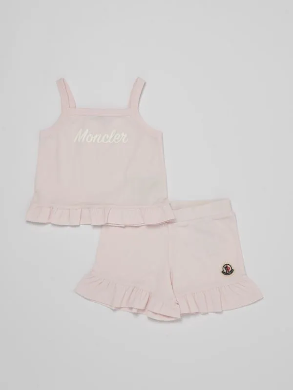 Completo neonata Moncler in misto cotone con logo Rosa