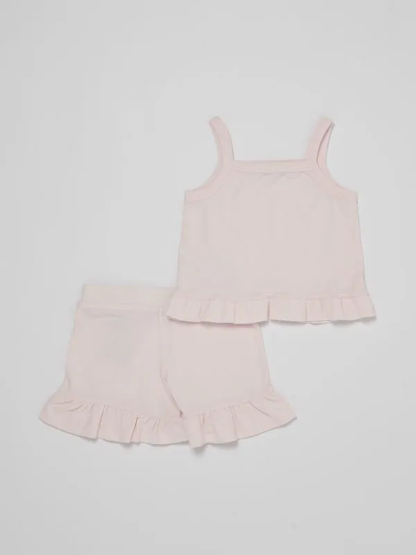 Completo neonata Moncler in misto cotone con logo Rosa