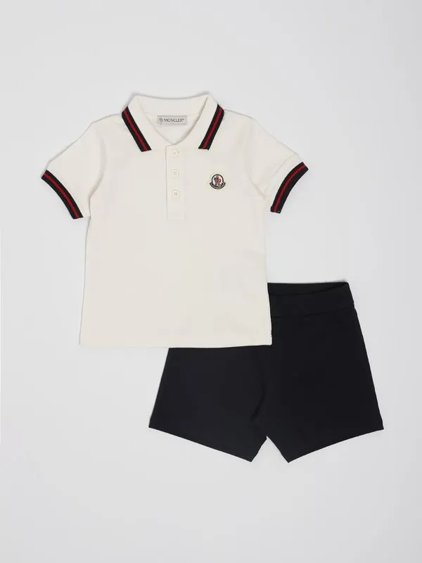 Completo neonato Moncler in cotone stretch Bianco-Blu