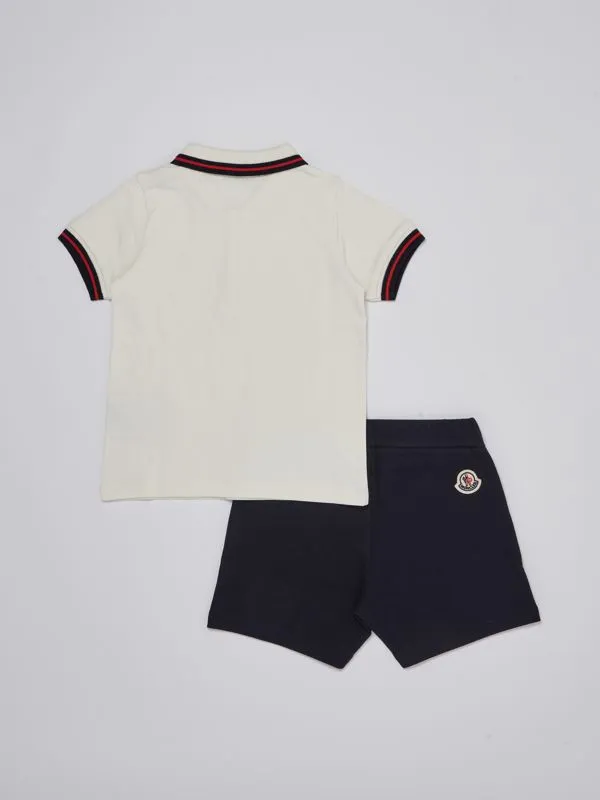 Completo neonato Moncler in cotone stretch Bianco-Blu