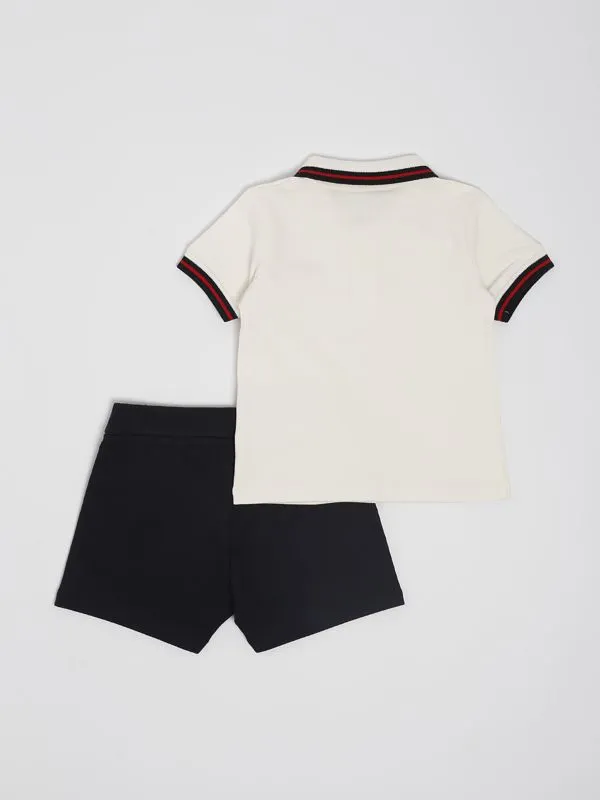 Completo neonato Moncler in cotone stretch Bianco-Blu