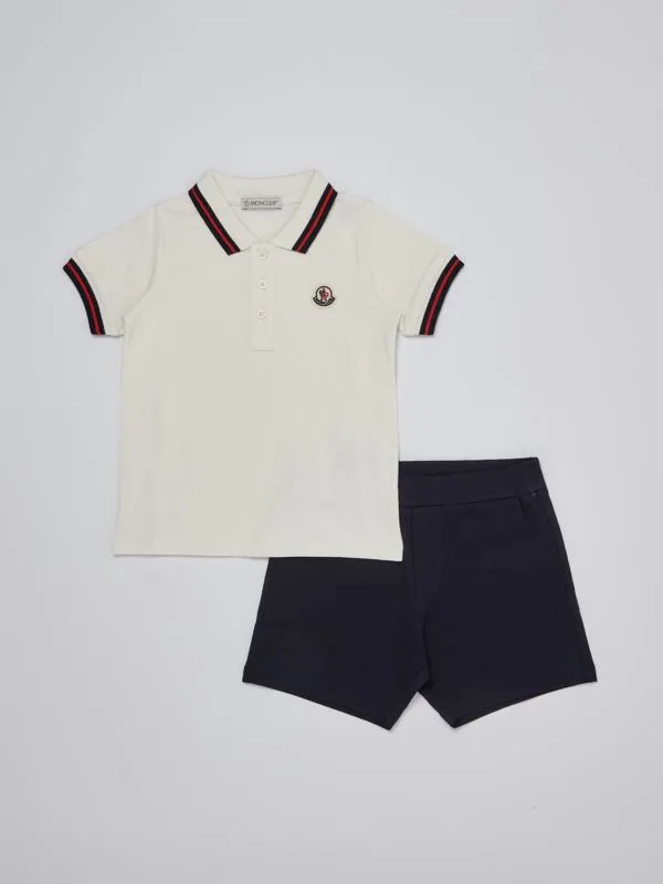Completo neonato Moncler in cotone stretch Bianco-Blu