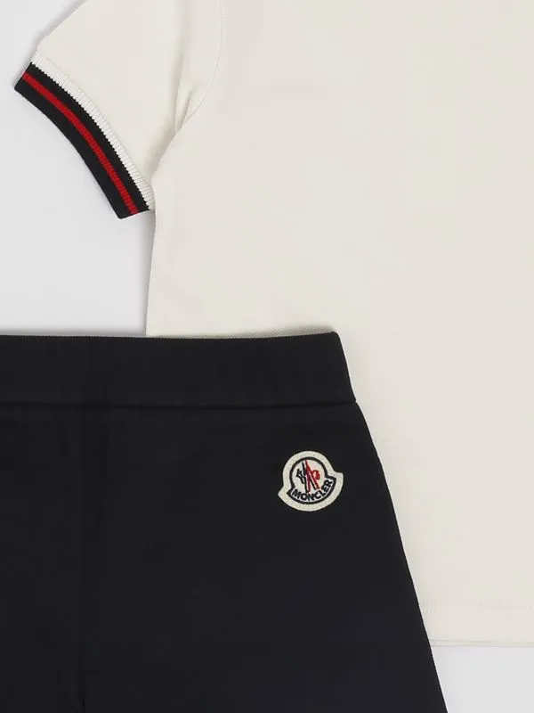 Completo neonato Moncler in cotone stretch Bianco-Blu
