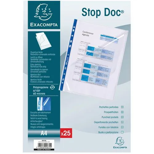 Confezione da 25 bustine perforate stop doc apertura angolare A4
