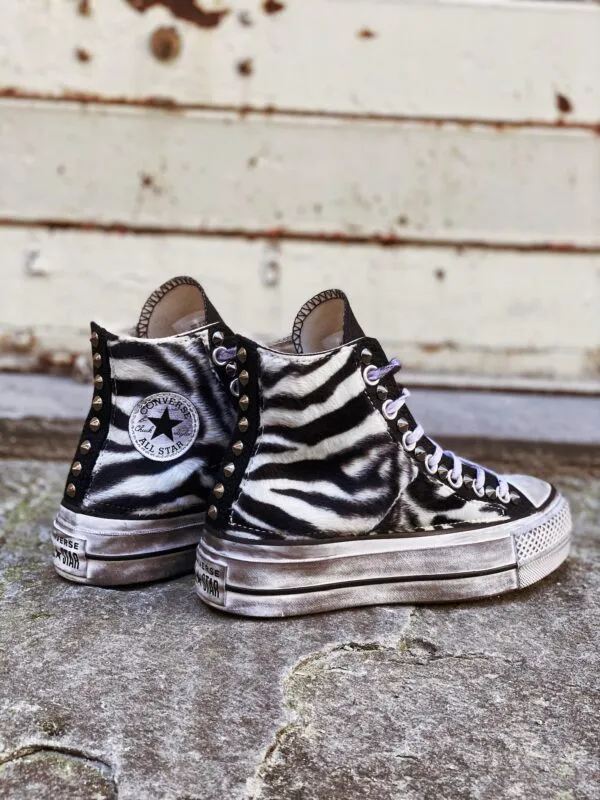 Converse All Star Platform Zebrate Nero Borchie Argento Vintage