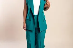 Elegante completo giacca senza maniche e pantaloni, blu