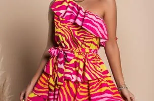 Elegante mini abito con balze Bovina, fucsia