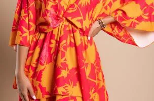 Elegante mini abito con stampa Amasena, arancio