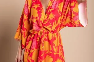 Elegante mini abito con stampa Amasena, arancio