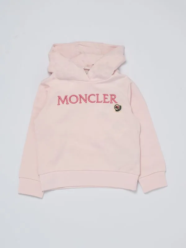 Felpa bambina Moncler in cotone con logo ricamato Rosa